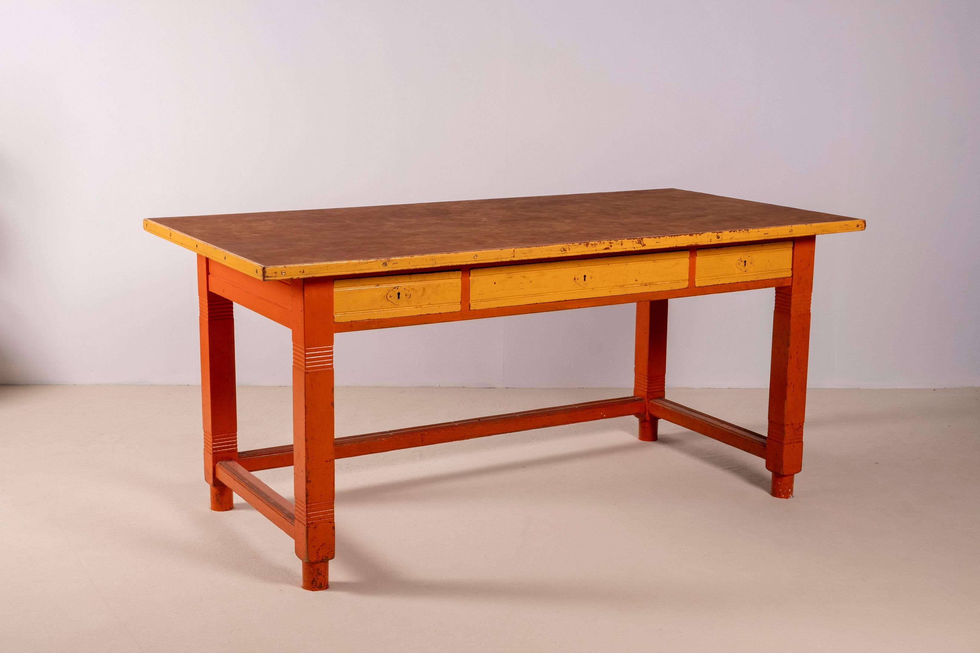 A Copenhagen City Hall desk designed by Martin Nyrop and made by Rud Rasmussen in the early years of 1900. The desk show Martin Nyrop’s signature blend of architecture, craftsmanship and character. Made from a pine frame which was later painted, the