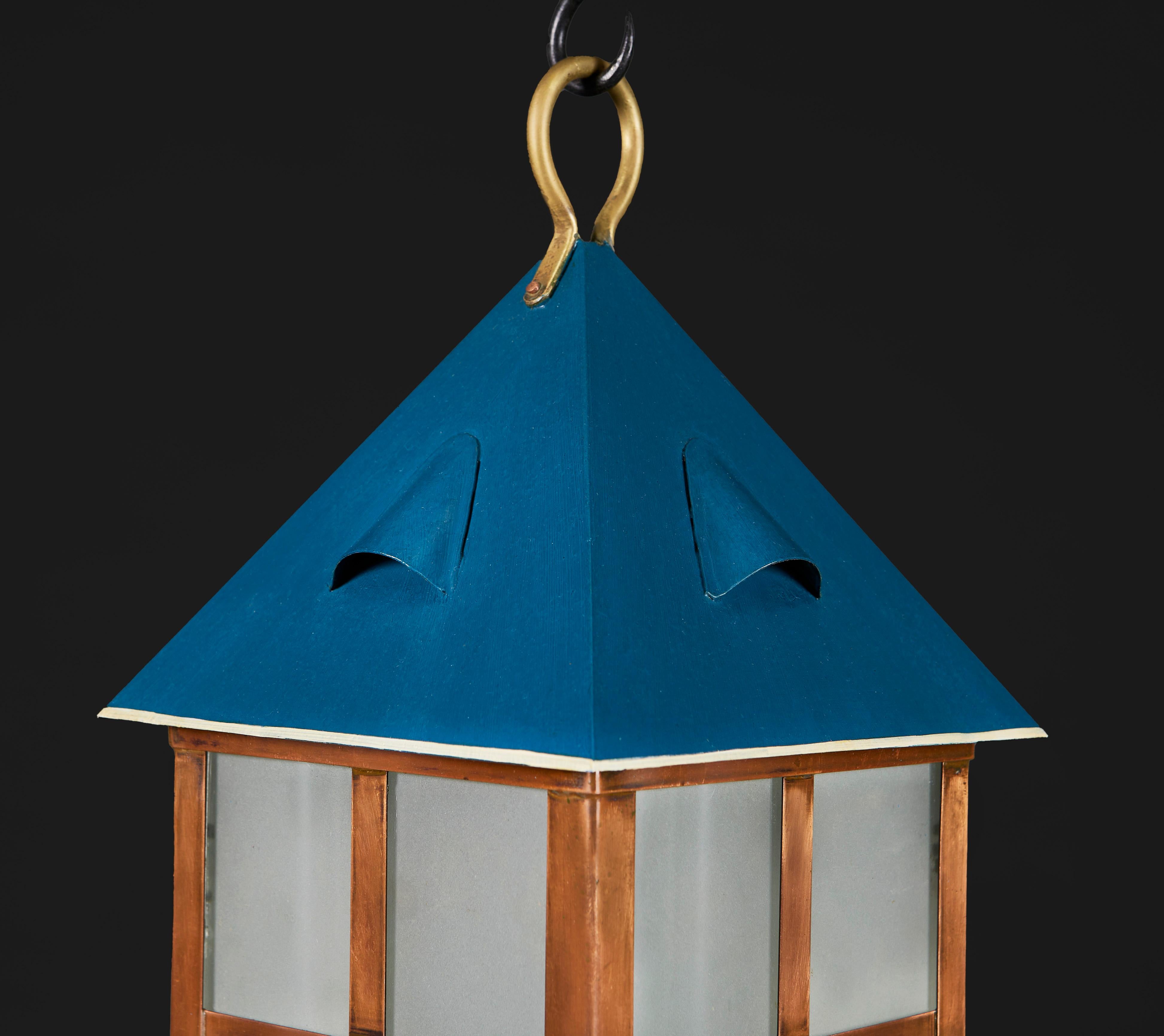 A Copper Arts and Crafts Hanging Lantern  In Good Condition For Sale In London, GB