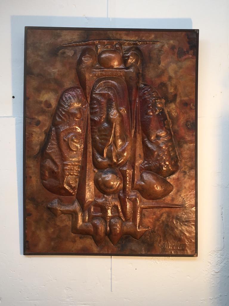 Panel de cobre orgánico de Stanislas Wojcieszynski, alias Wostan, nacido en 1915.