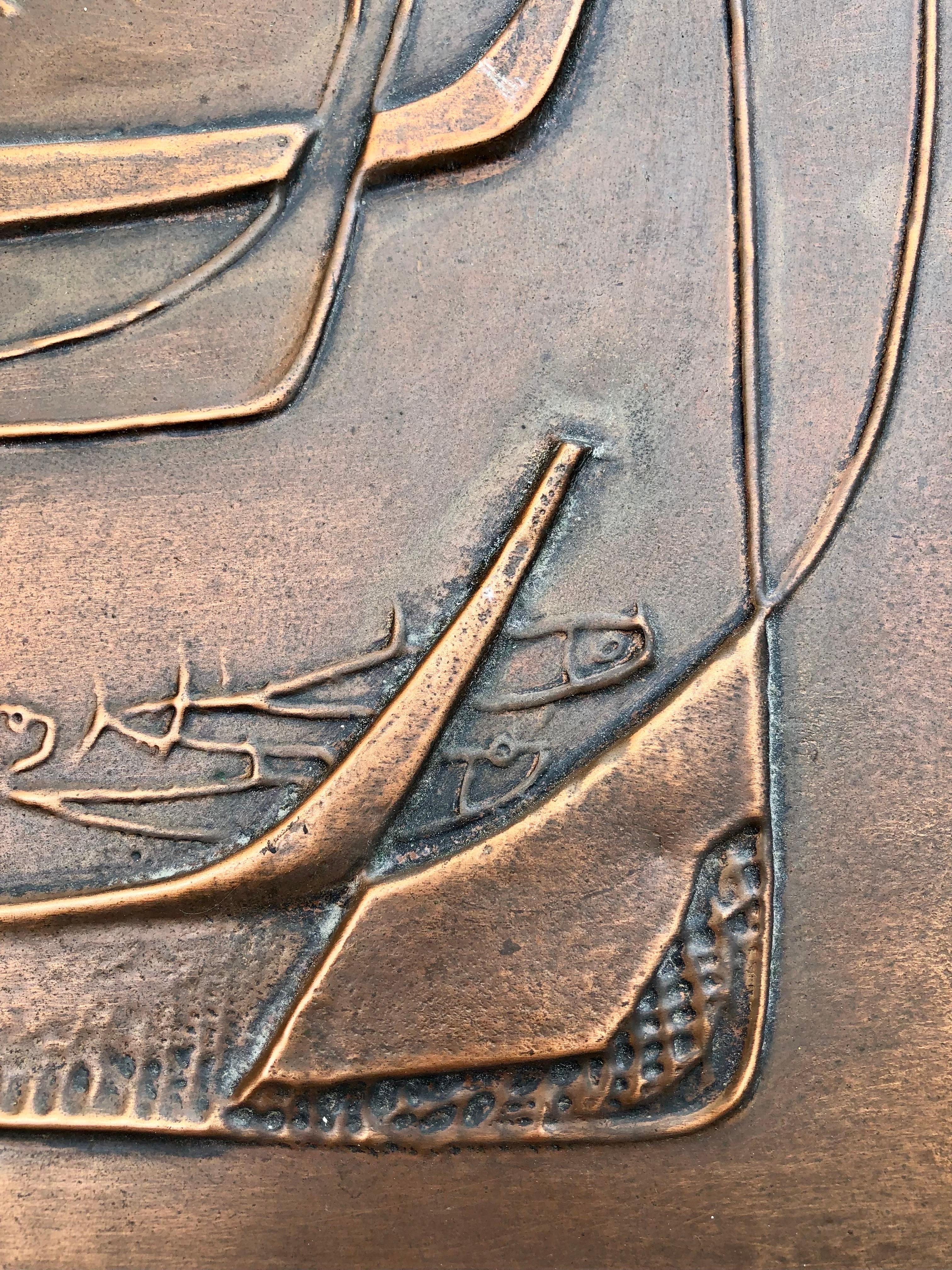 Un pannello di rame del 1978, raffigurante navi vichinghe - André Bizette-Lindet 1978 In condizioni buone in vendita a SOTTEVILLE-LÈS-ROUEN, FR