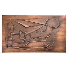 Un pannello di rame del 1978, raffigurante navi vichinghe - André Bizette-Lindet 1978