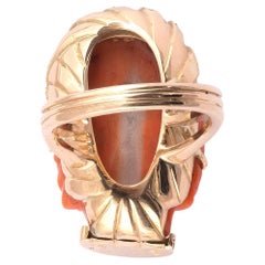 Coral Cameo and Diamond Cluster Ring