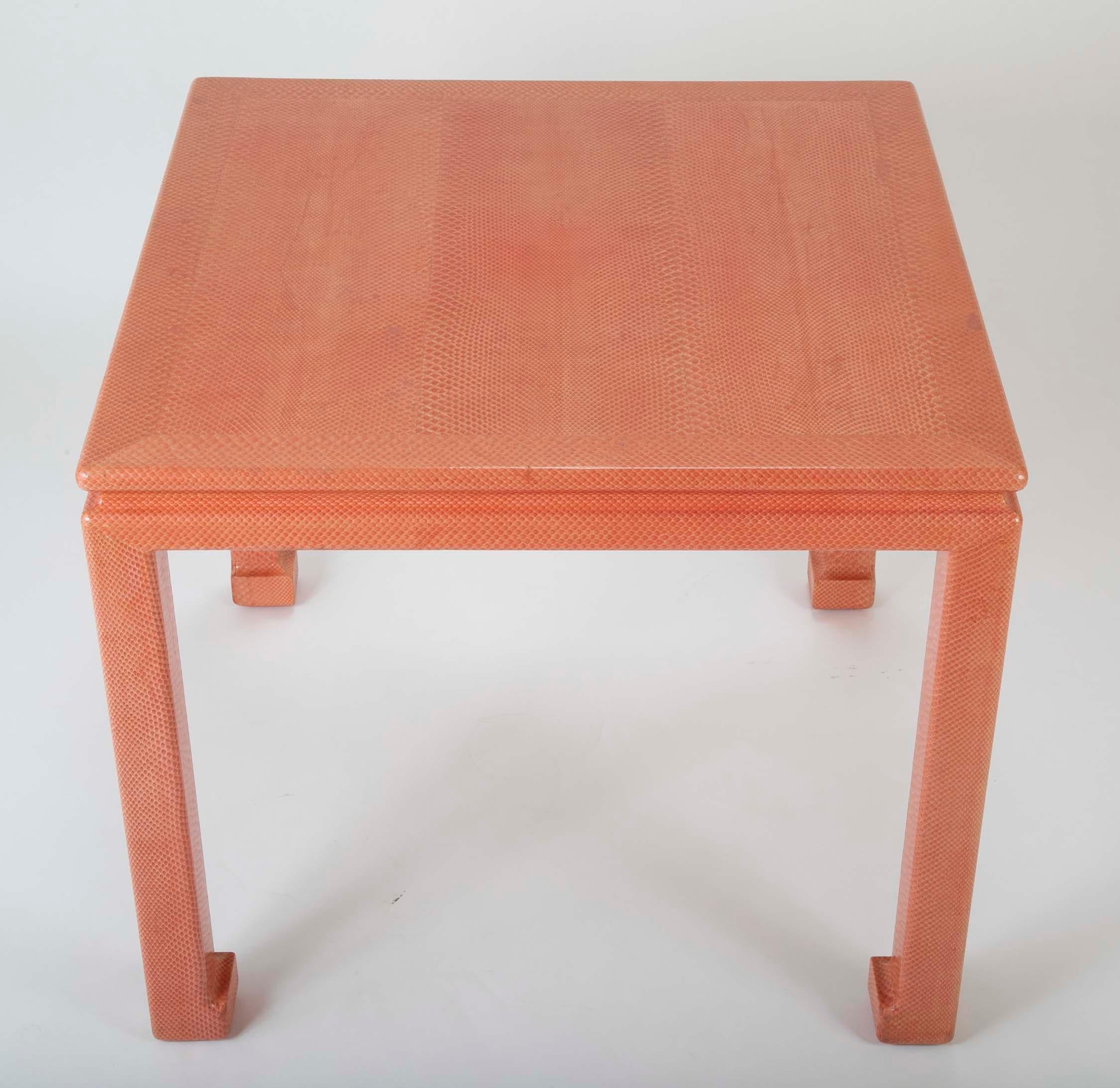 Coral Colored Games Table Designed by Karl Springer in Snake Skin In Good Condition In Stamford, CT