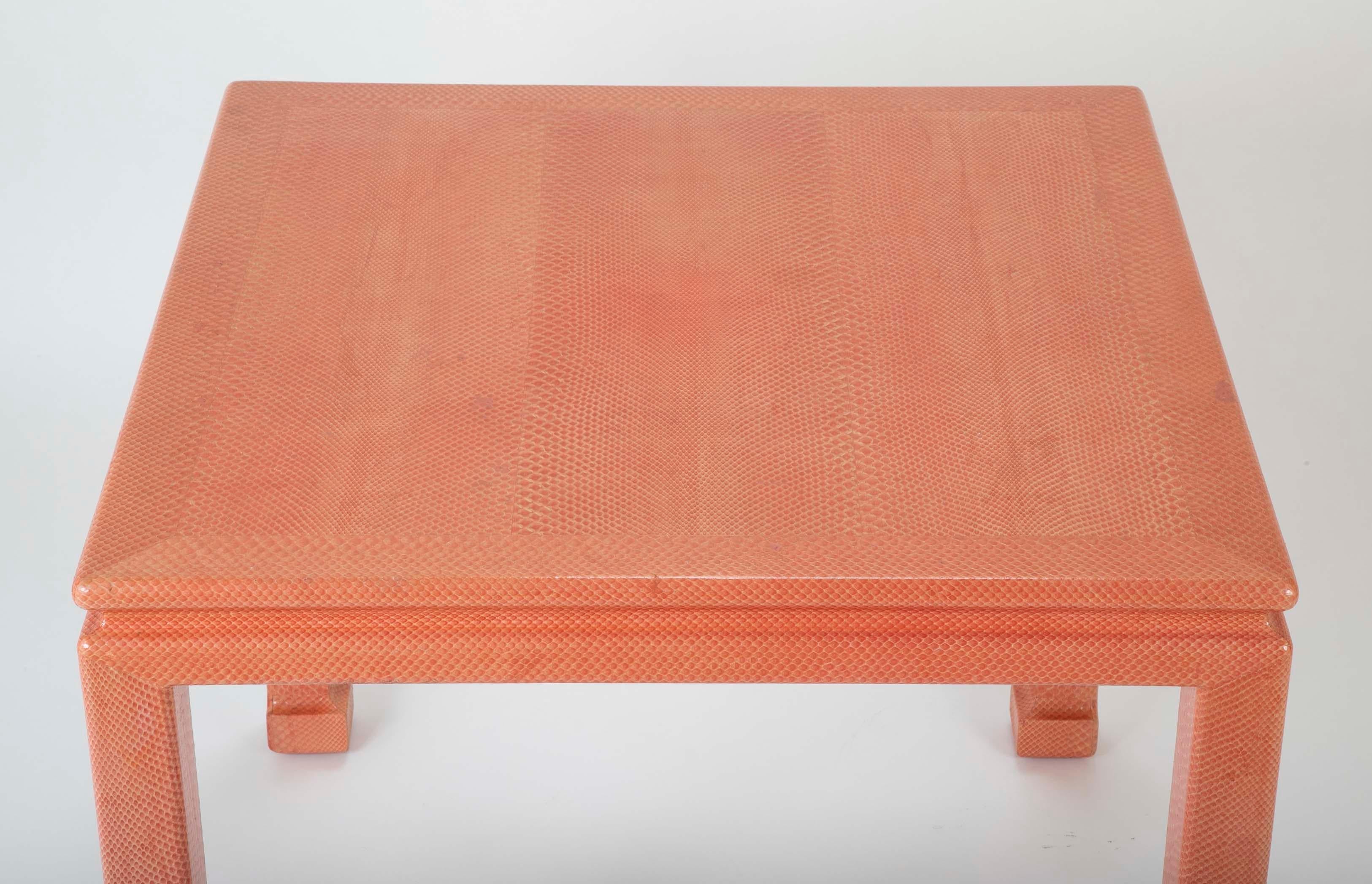 Mid-20th Century Coral Colored Games Table Designed by Karl Springer in Snake Skin