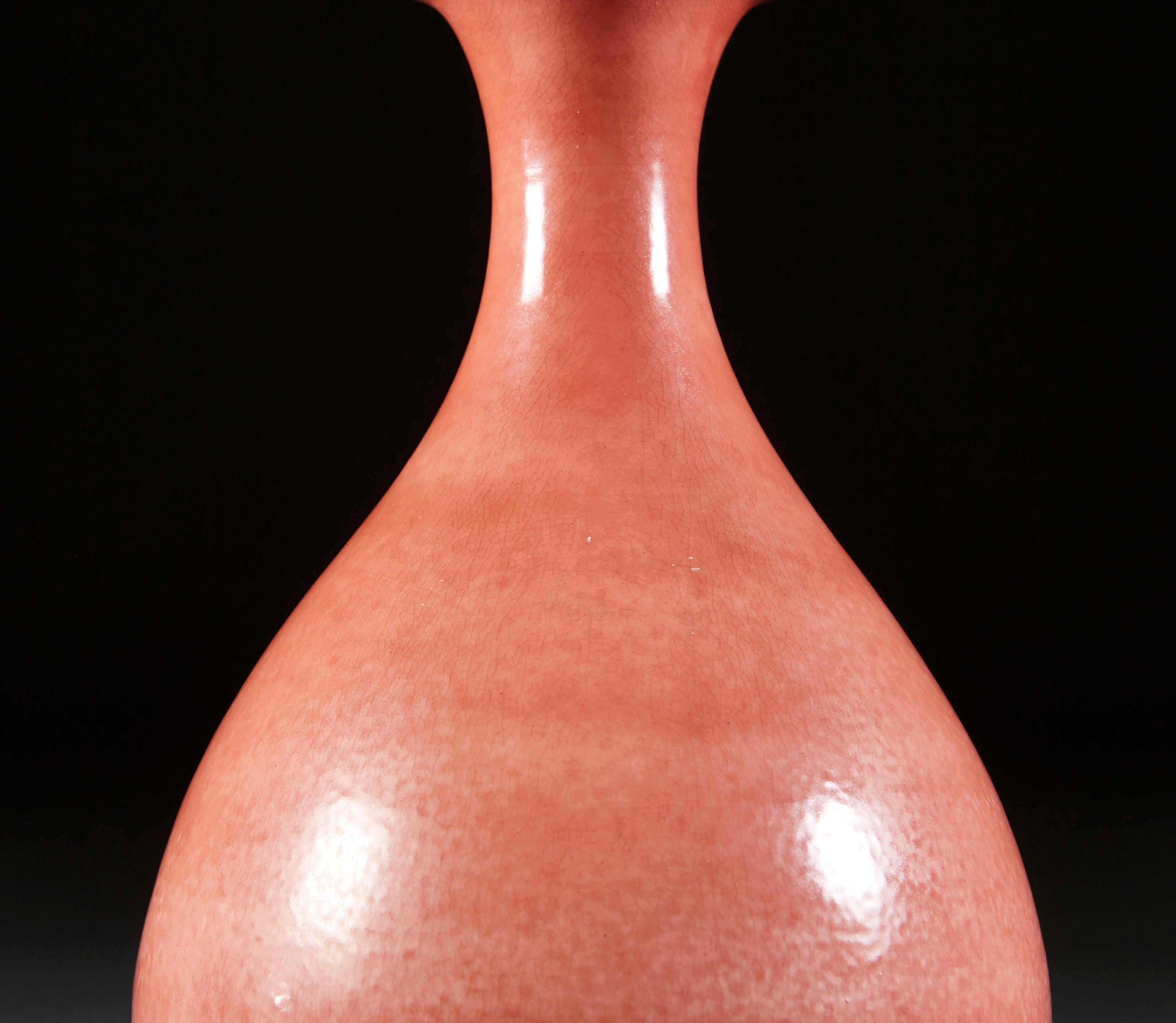 20th Century Coral Pink Mid-Century French Studio Pottery Vase as a Lamp