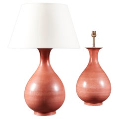 Coral Pink Mid-Century French Studio Pottery Vase as a Lamp