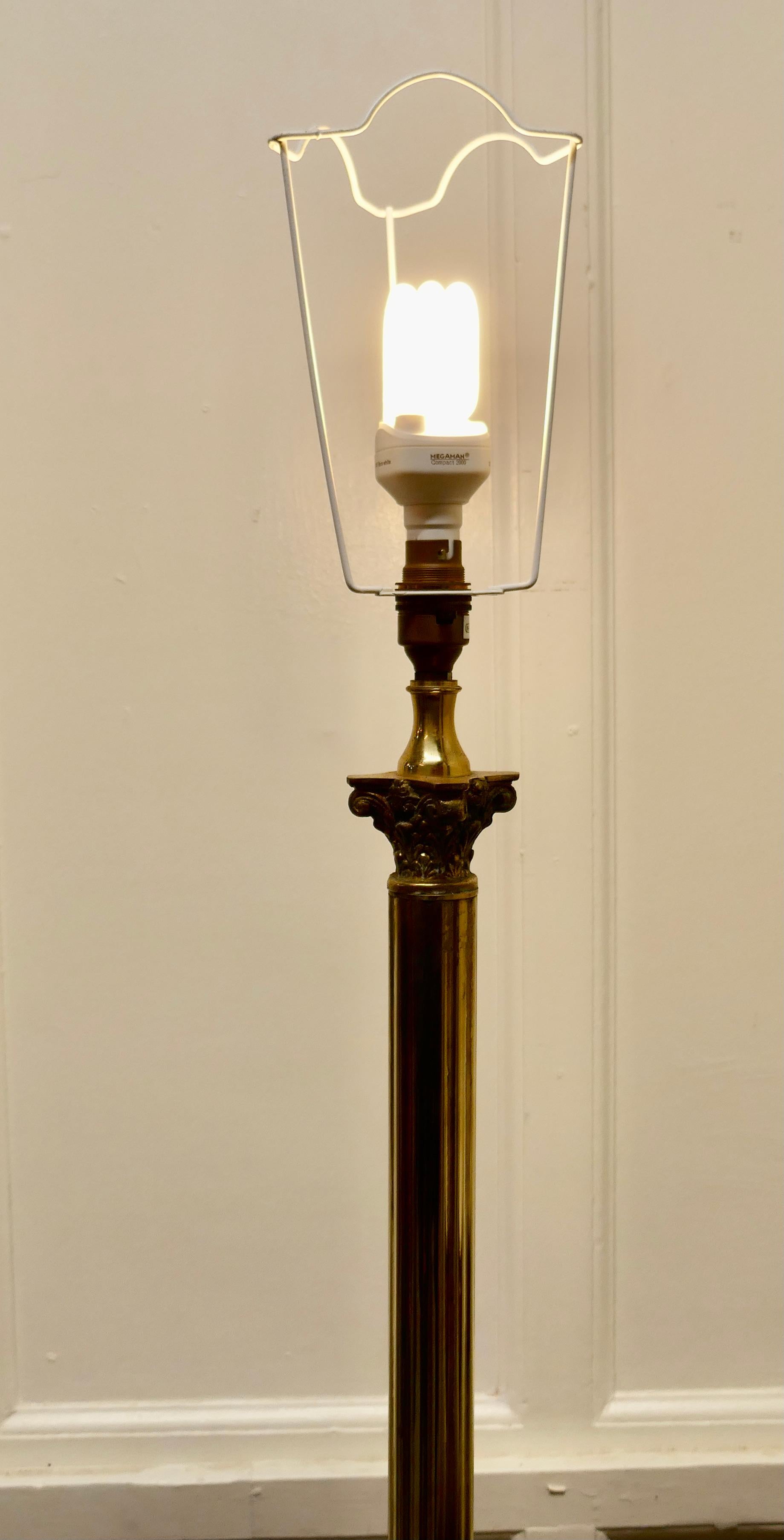 20th Century Corinthian Column Brass Floor Lamp