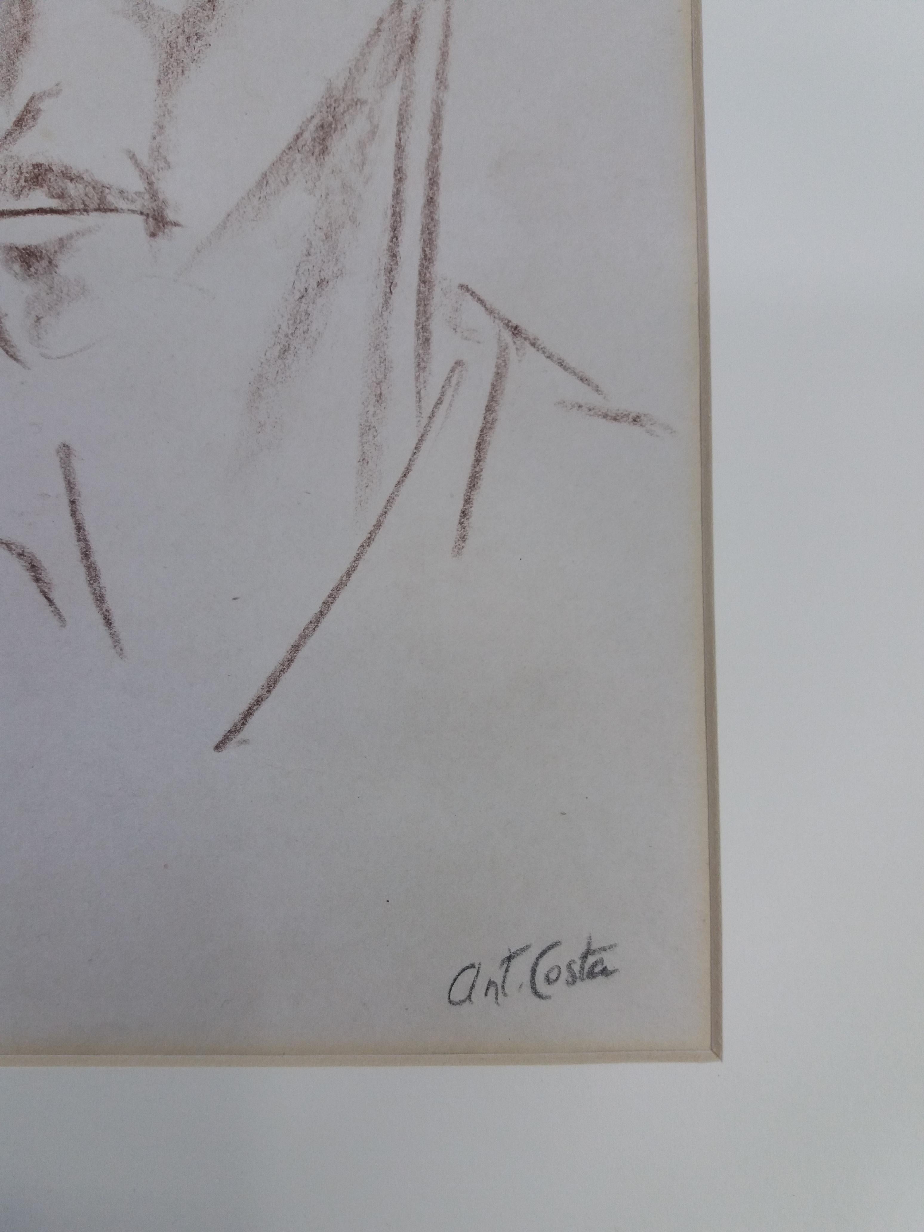 Antoni COSTA   Hombre  original Dibujo figurativo Académico pintura - Figurative Painting Gris de A. Costa