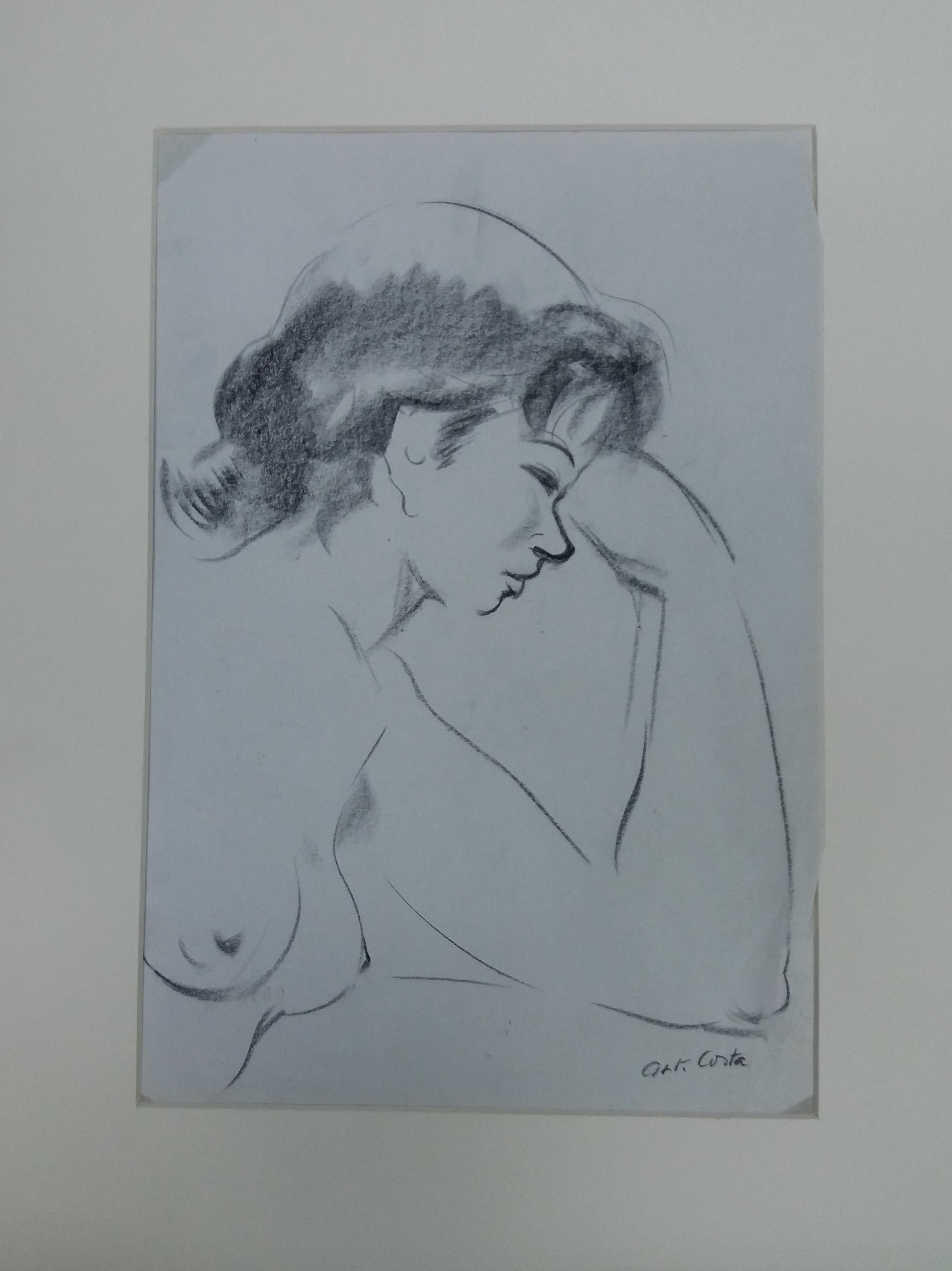  Antoni Costa, Femme figurative originale, peinture de dessin académique - Painting de A. Costa
