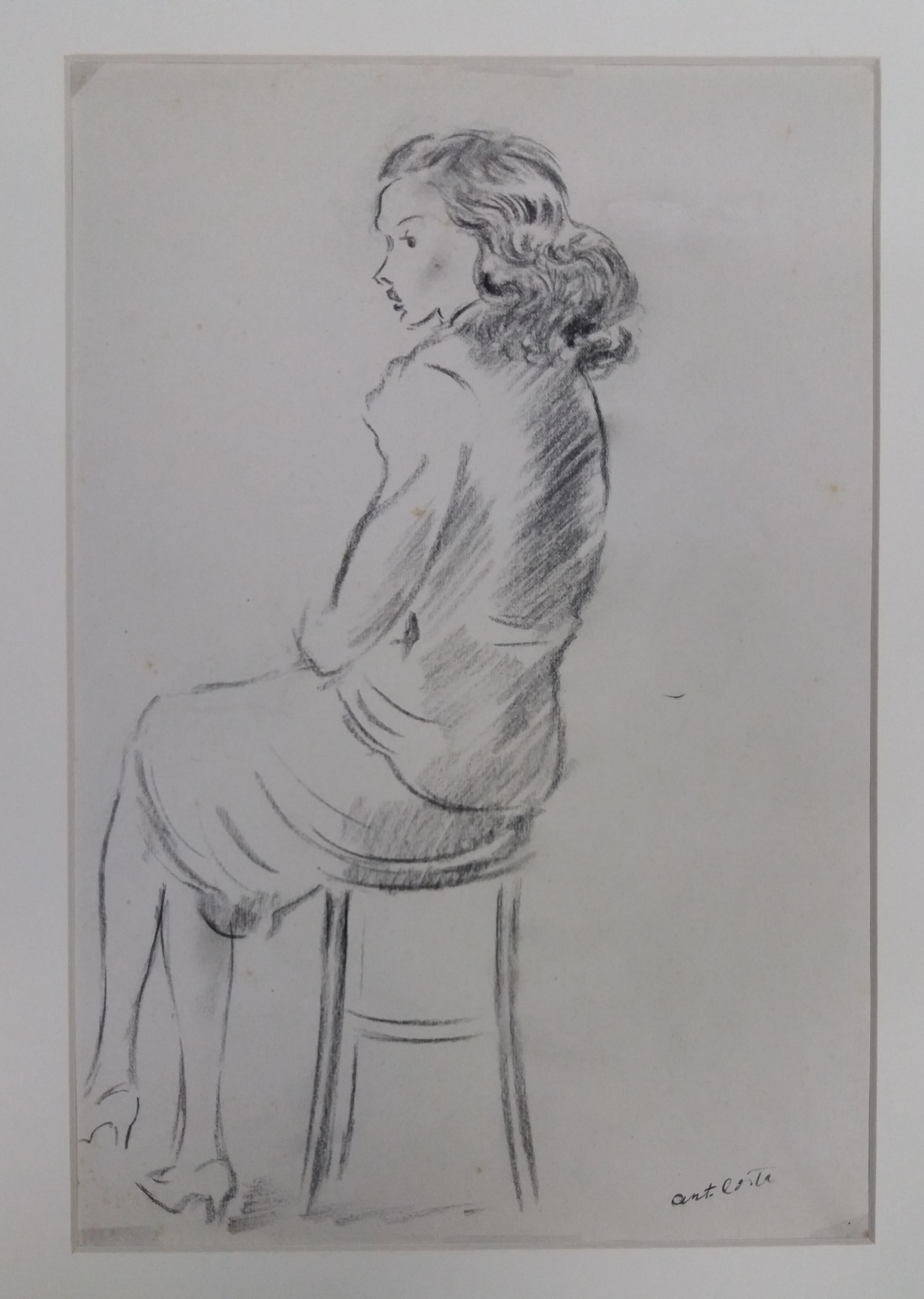 Antoni Costa 15 Mujer  original Dibujo figurativo Académico pintura - Painting de A. Costa
