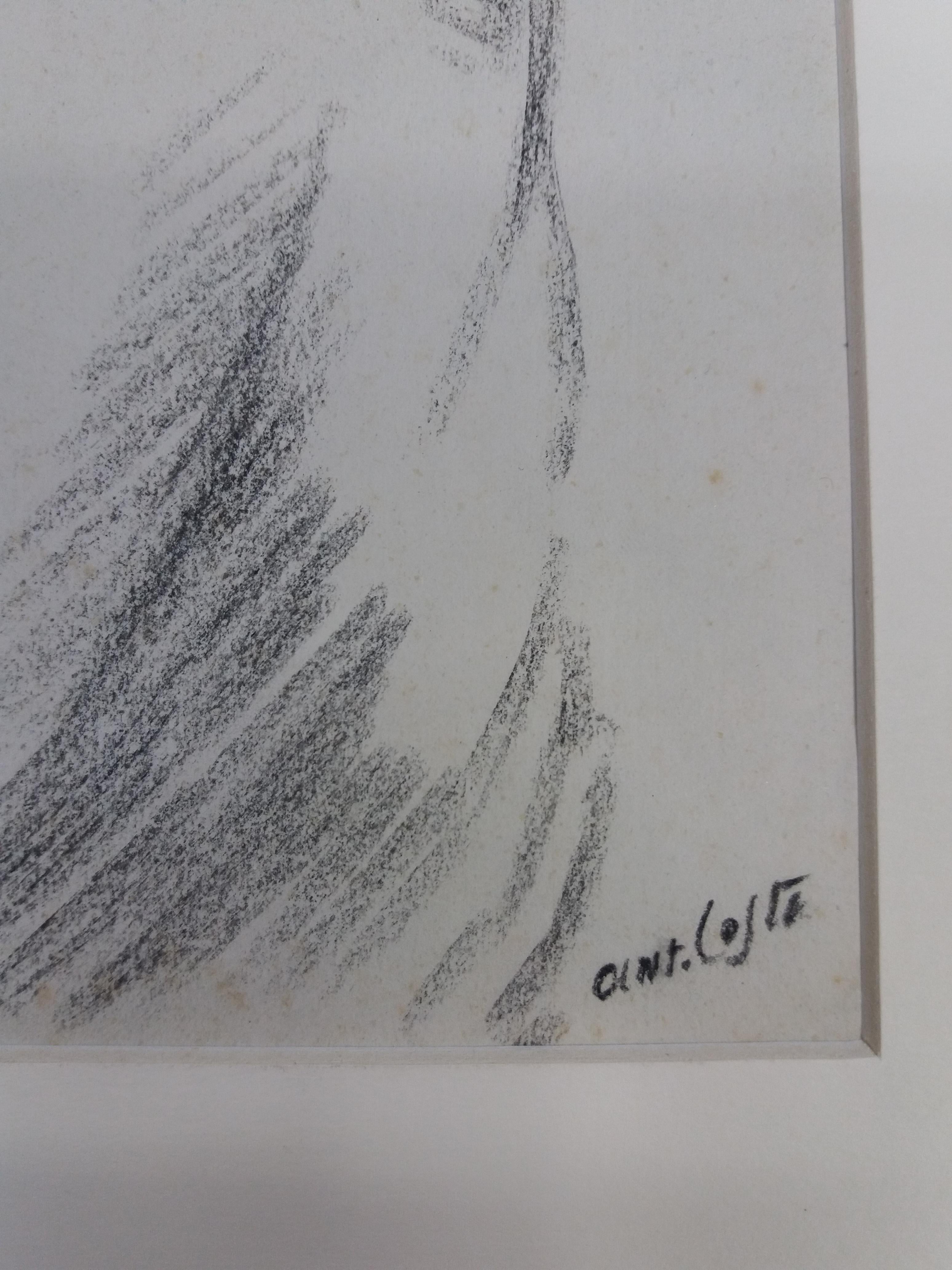 Antoni Costa   Woman. original figurative academician drawing painting - Gray Figurative Painting by A. Costa