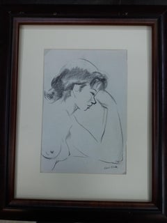 Vintage  Antoni Costa Woman. original figurative academician drawing painting