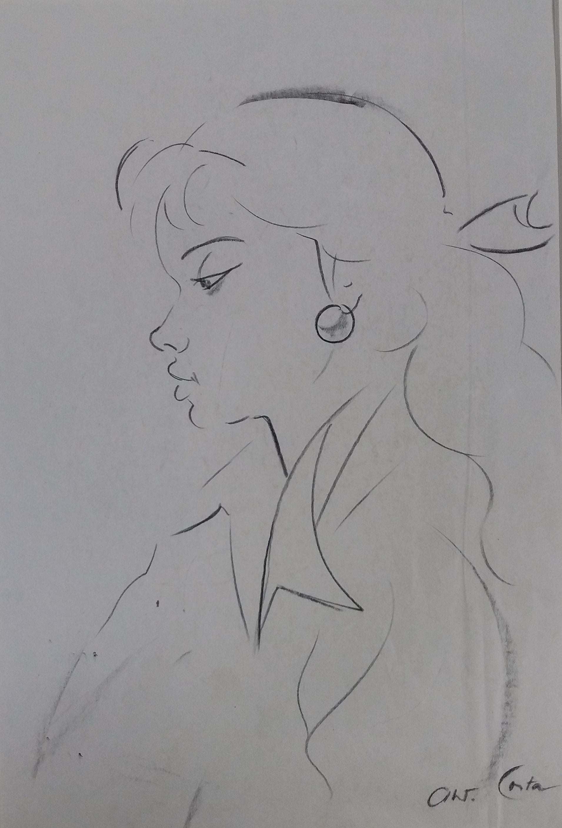 Antoni Costa   Woman. original figurative Academician drawing painting