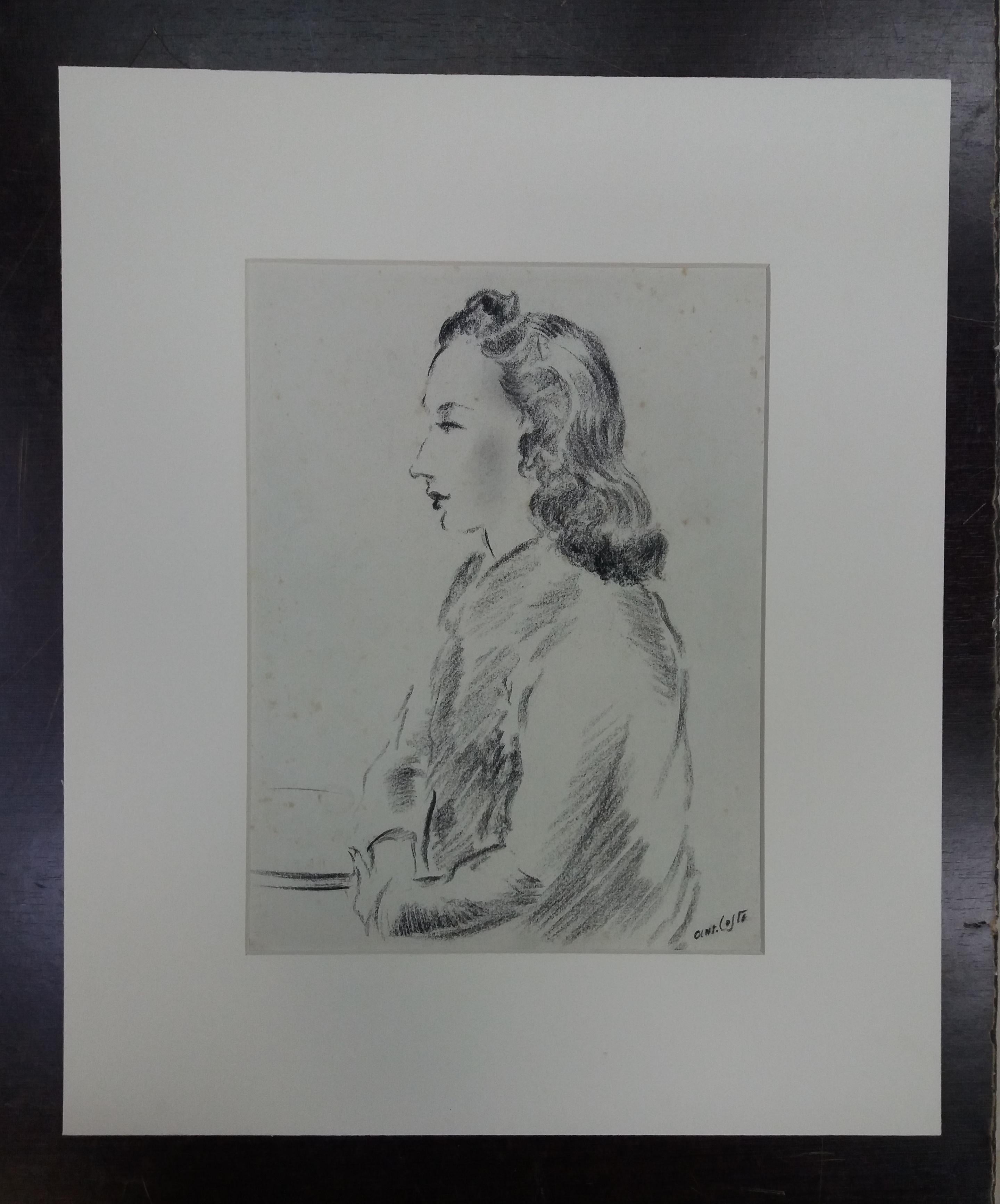 A. Costa Figurative Painting - Antoni Costa   Woman. original figurative academician drawing painting