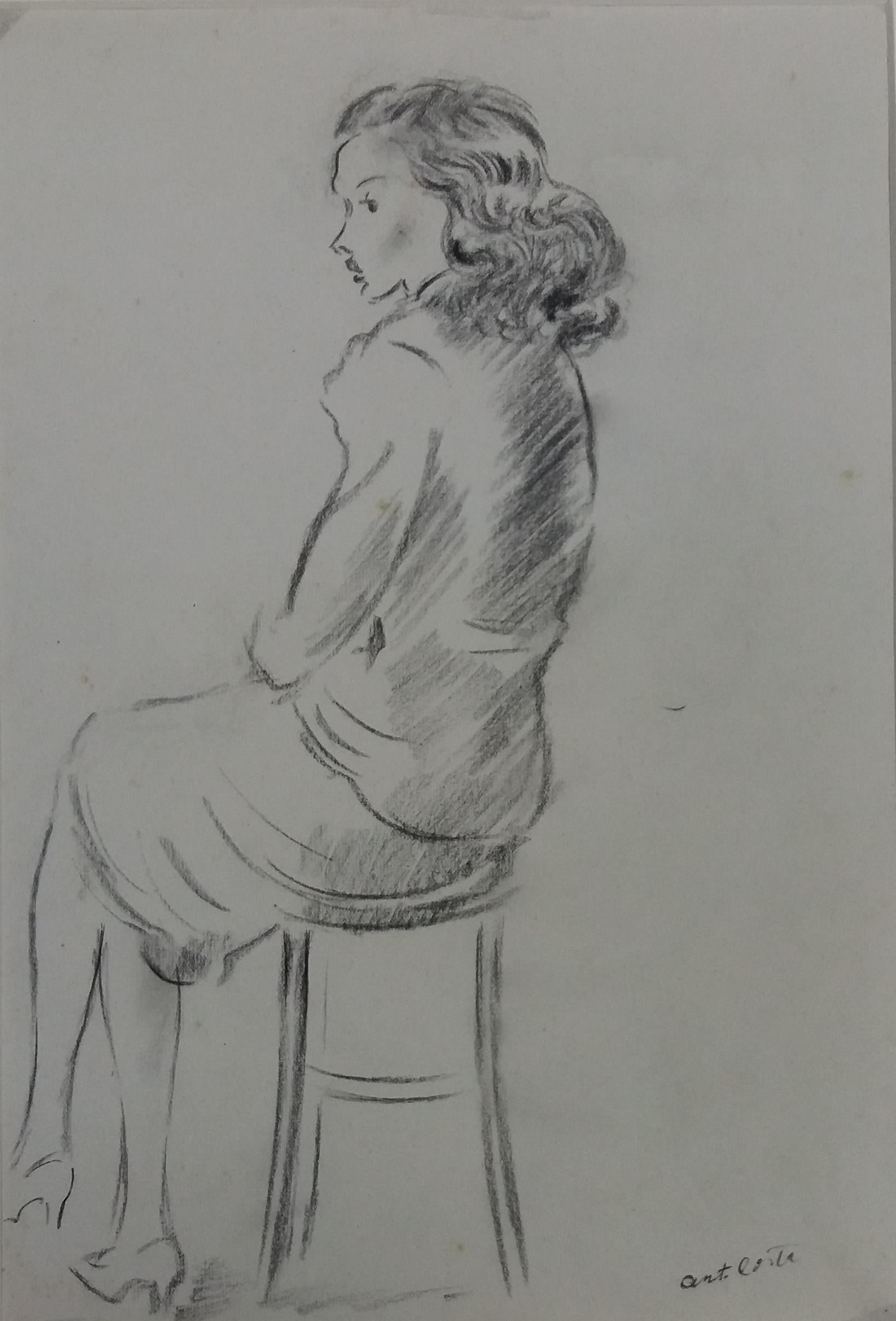 Antoni Costa  Femme  Peinture de dessin figurative originale d'un académicien