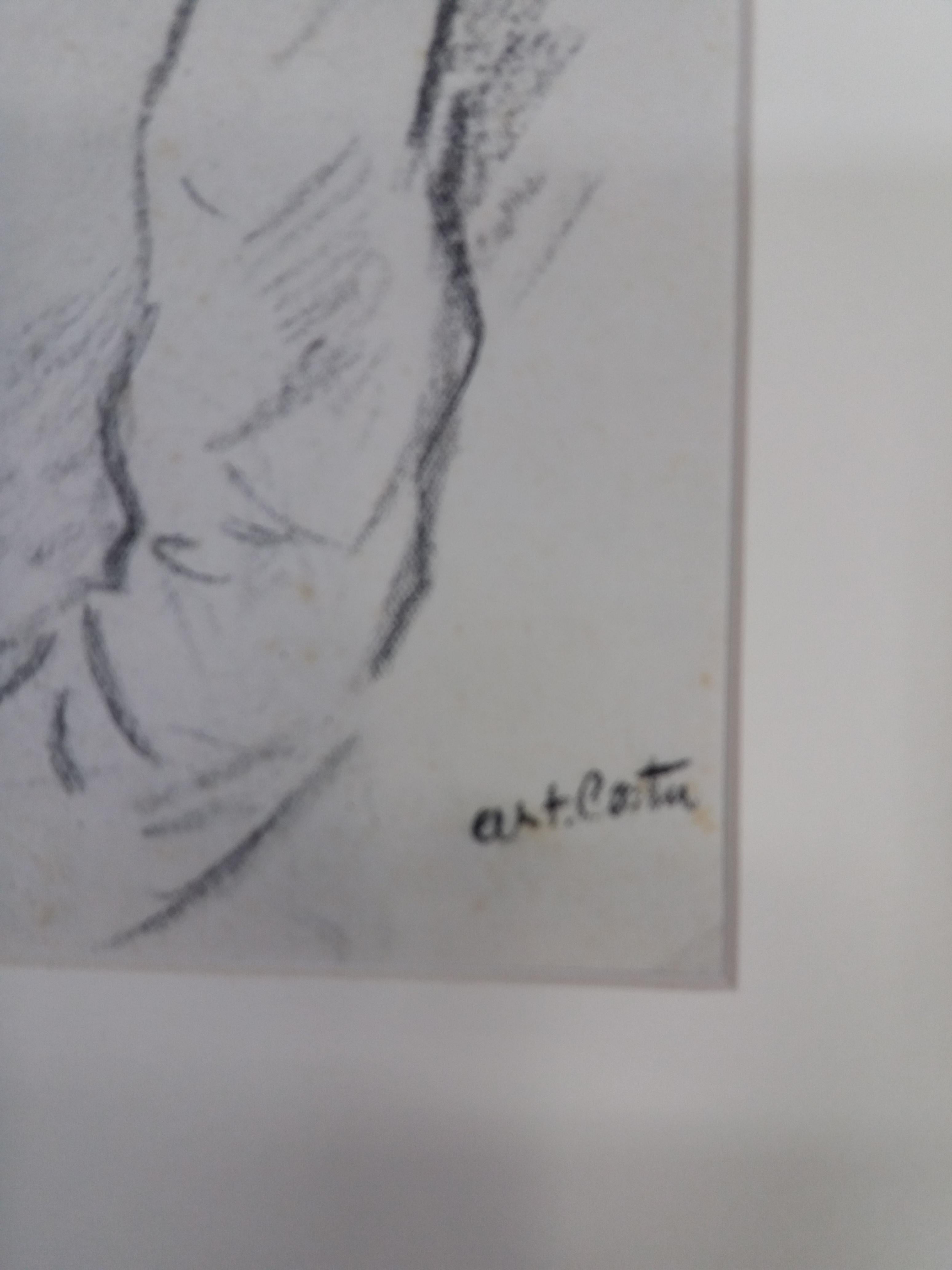 Antoni Costa Woman  original figurative  drawing painting - Gray Figurative Painting by A. Costa