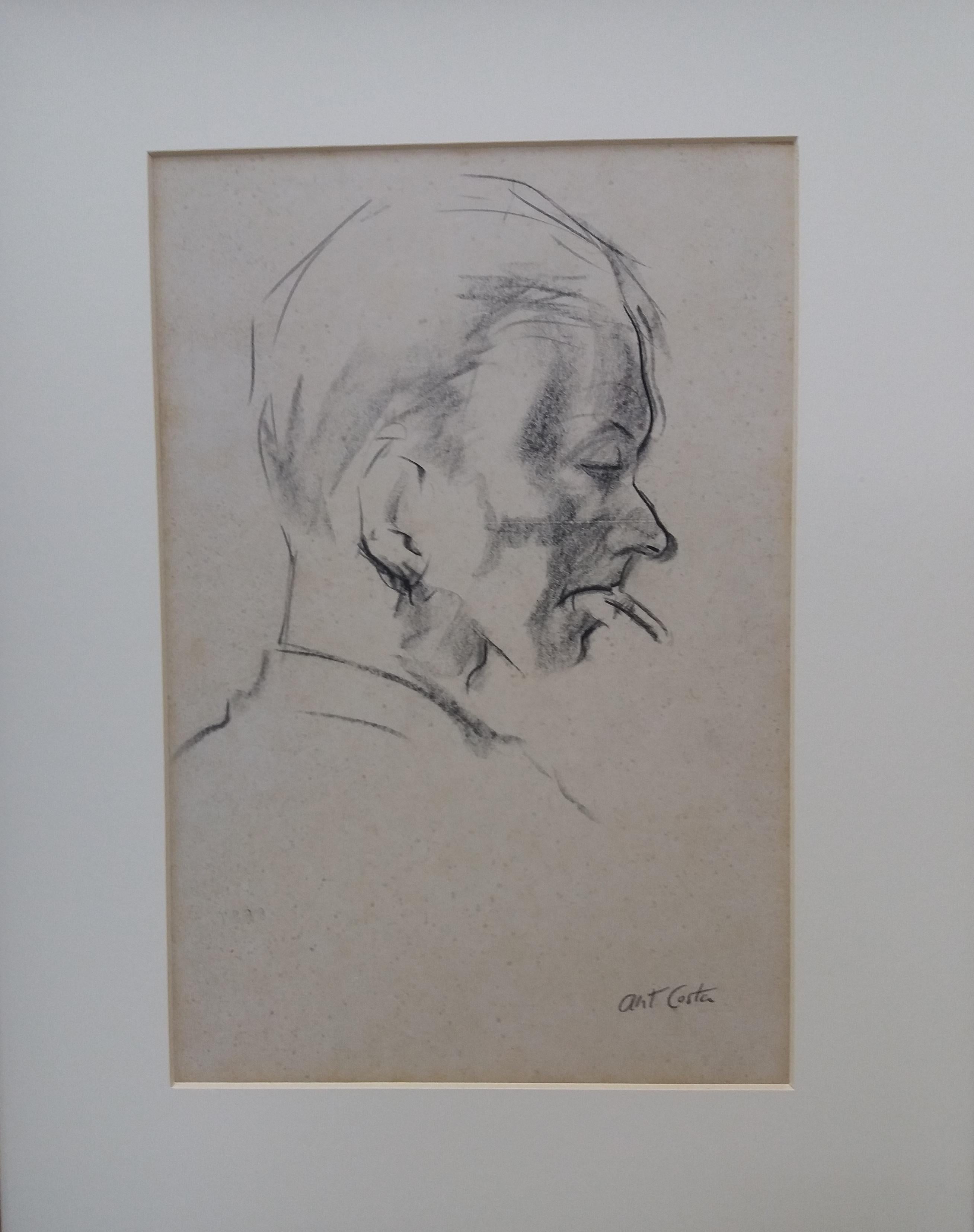 Man   original figurative  drawing painting - Painting by A. Costa