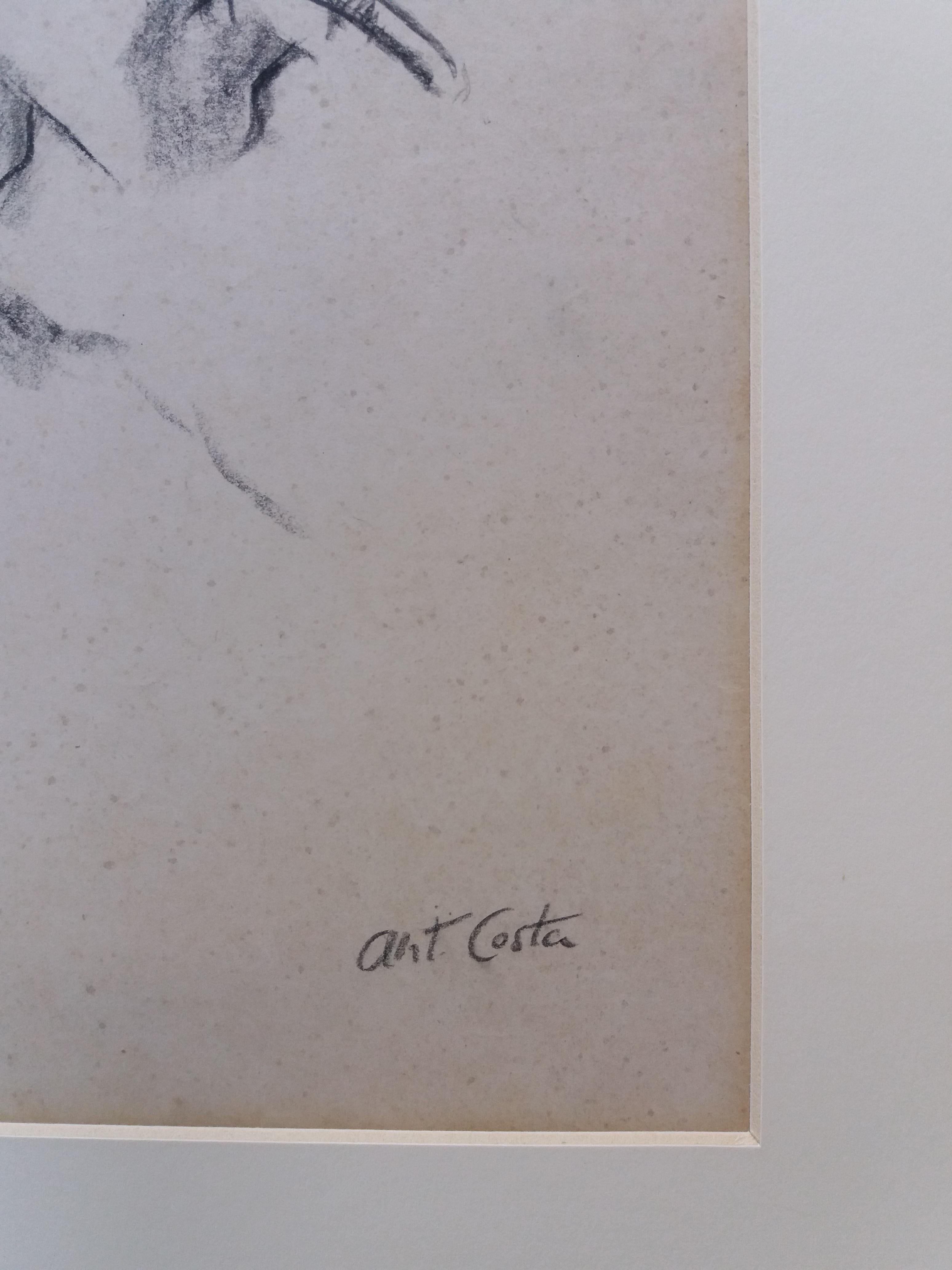 Man   original figurative  drawing painting - Gray Figurative Painting by A. Costa