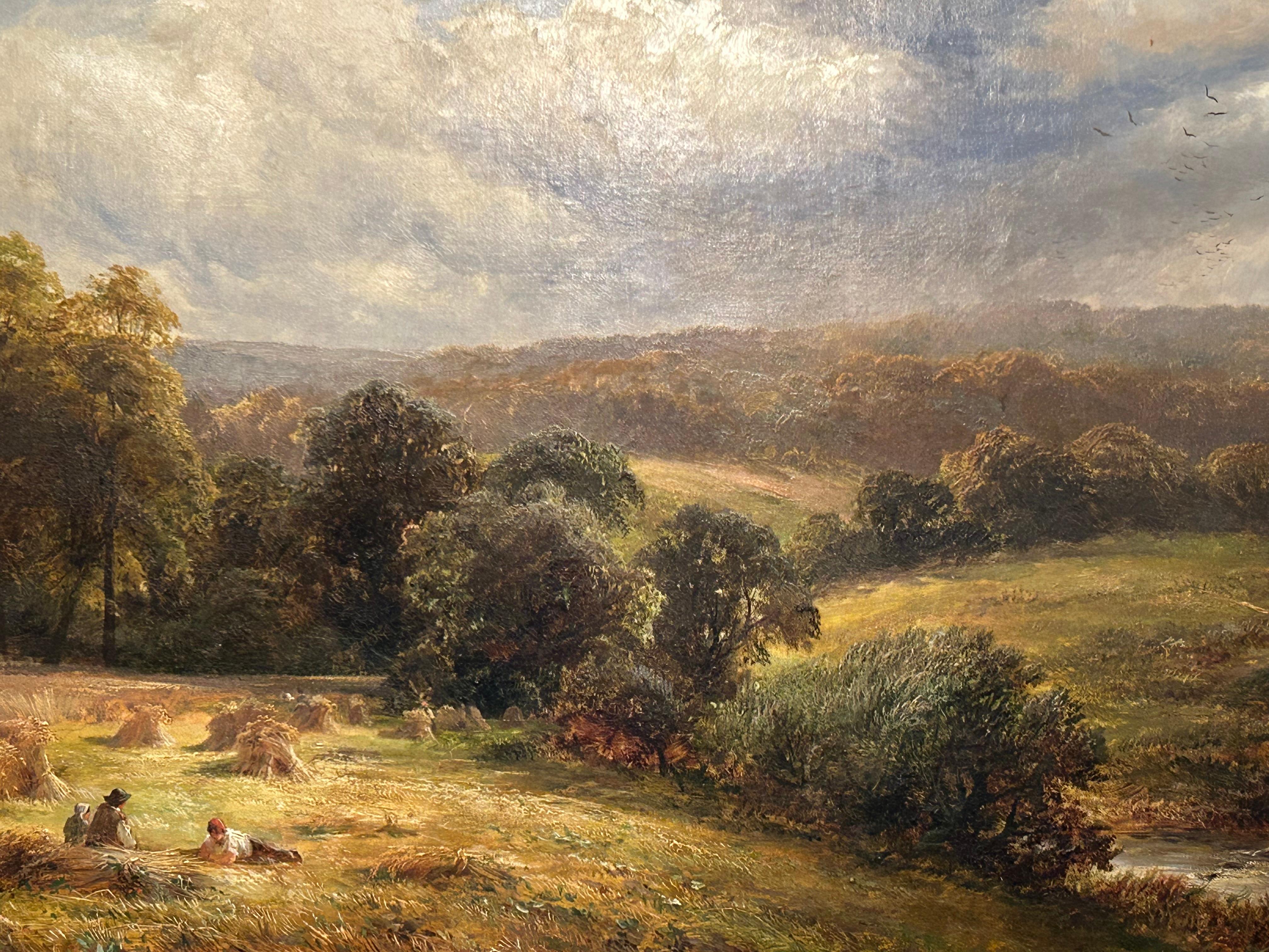 Painted A Country Landscape With Harvesters At Rest, George Turner (1843-1910), British For Sale