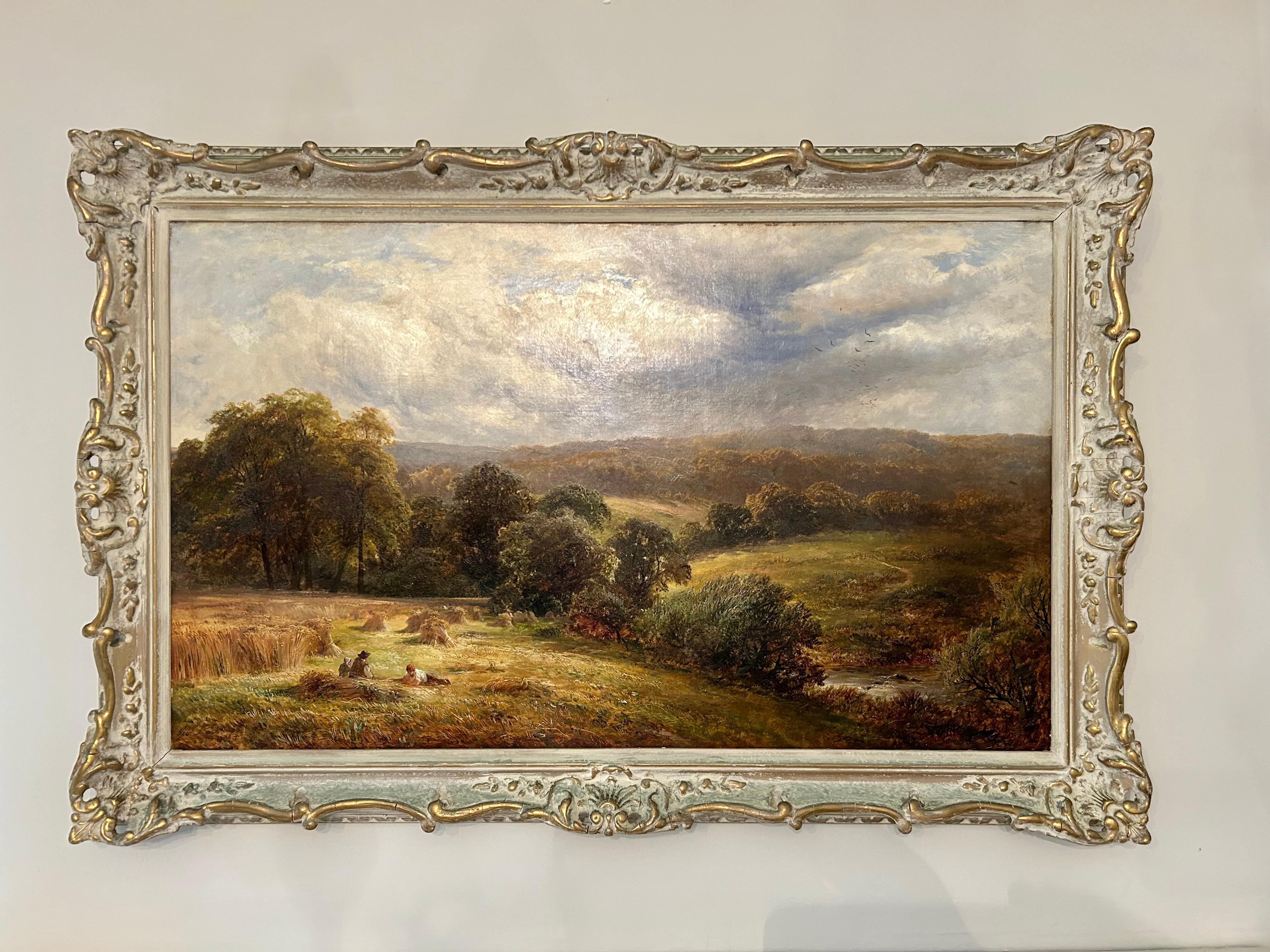 Late 19th Century A Country Landscape With Harvesters At Rest, George Turner (1843-1910), British For Sale