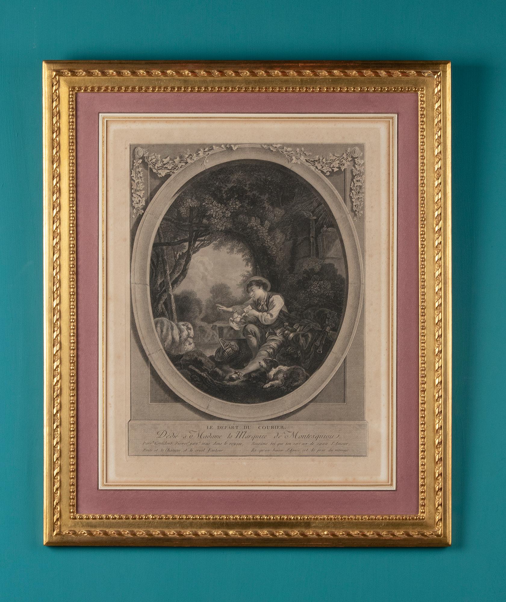 Engraved Couple of 19th Century French Engravings in Gilt Frames