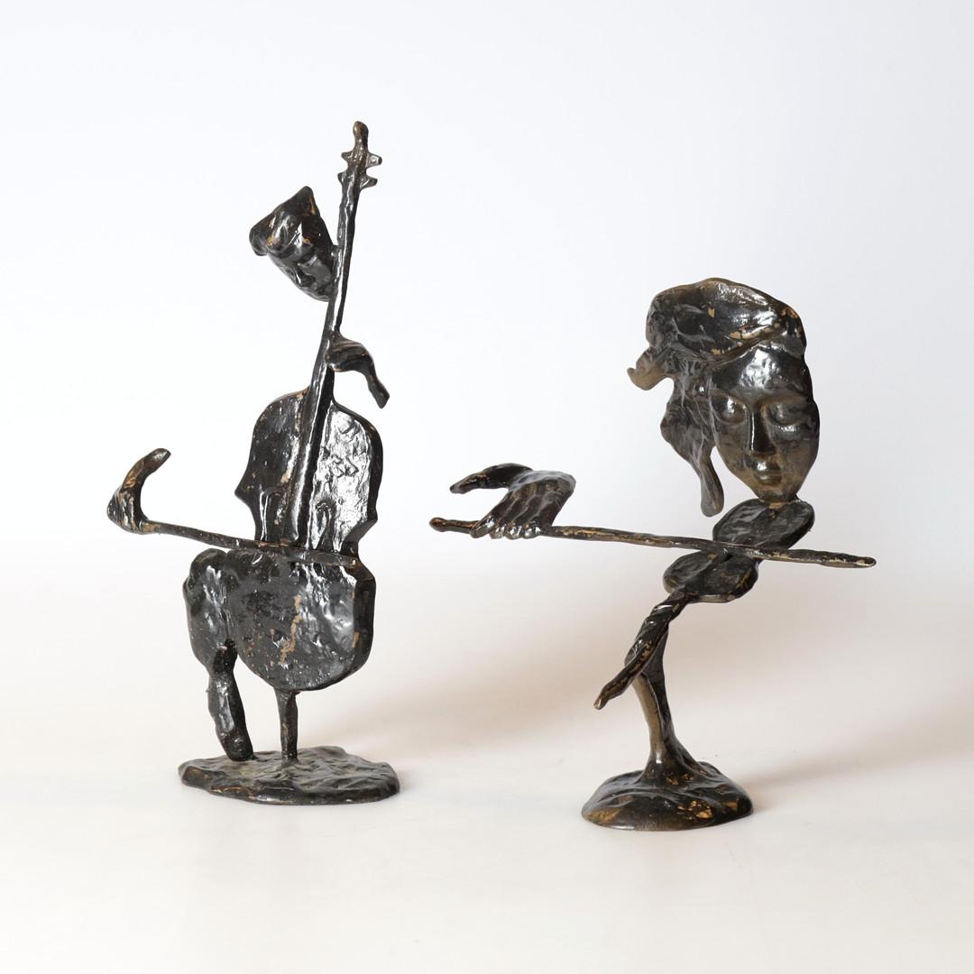 A Couple of Antique Decorative Figurine Two Metal Musician Sculptures Home Decor For Sale 5