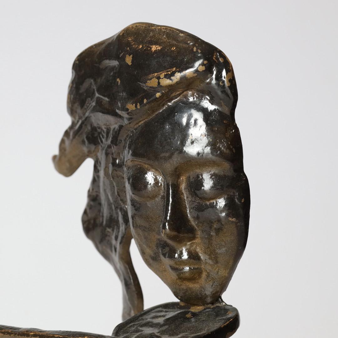Art Deco A Couple of Antique Decorative Figurine Two Metal Musician Sculptures Home Decor For Sale