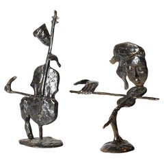 A Couple of Antique Decorative Figurine Two Metal Musician Sculptures Home Decor