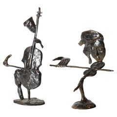 A Couple of Antique Decorative Figurine Two Metal Musician Sculptures Home Decor