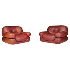 Vintage A couple of Lounge Chairs in Patinated CognacLeather by Sapporo for Mobil Girgi