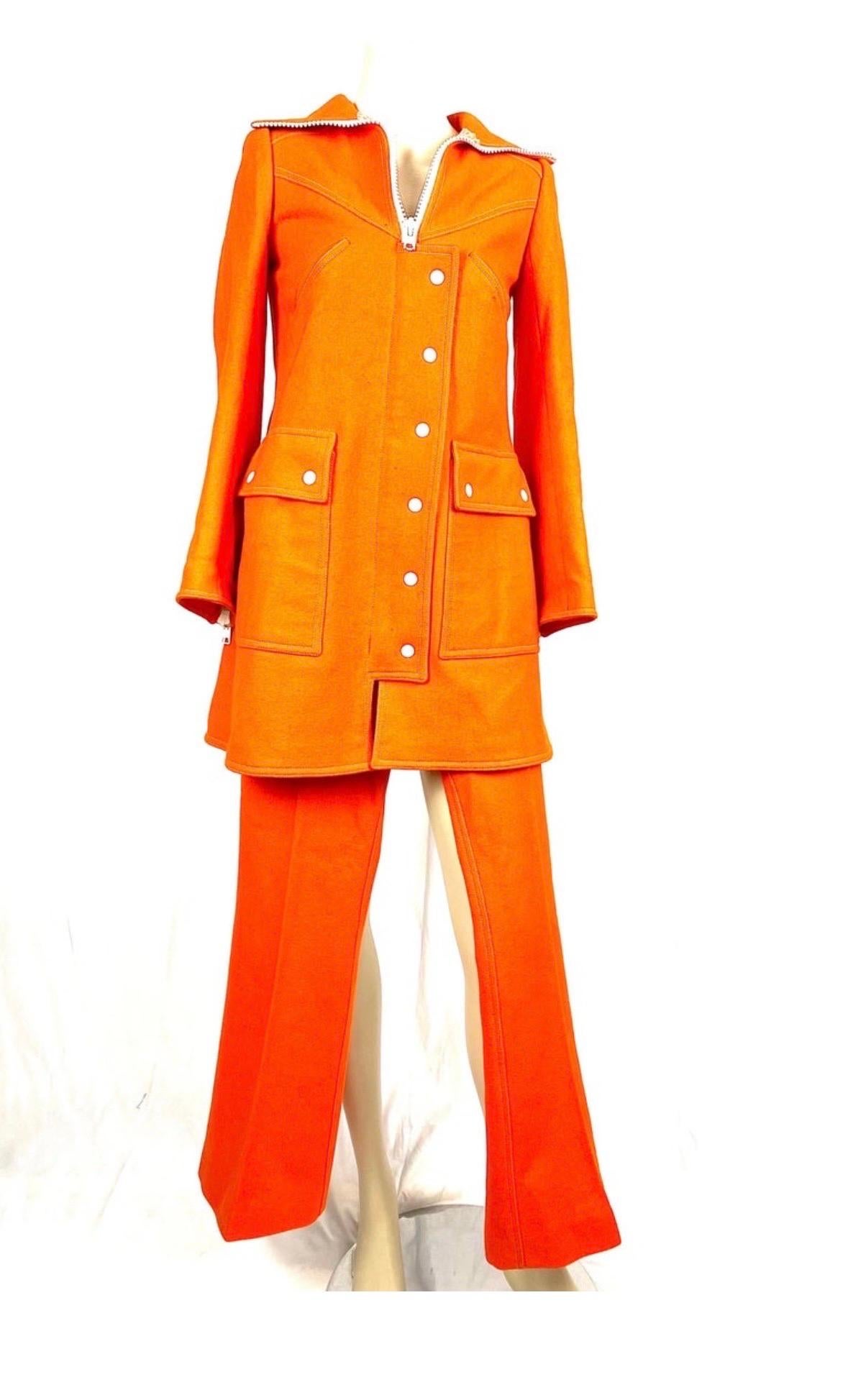 A. Courréges Hyperbole wool orange trouser suit from 1970 For Sale 7