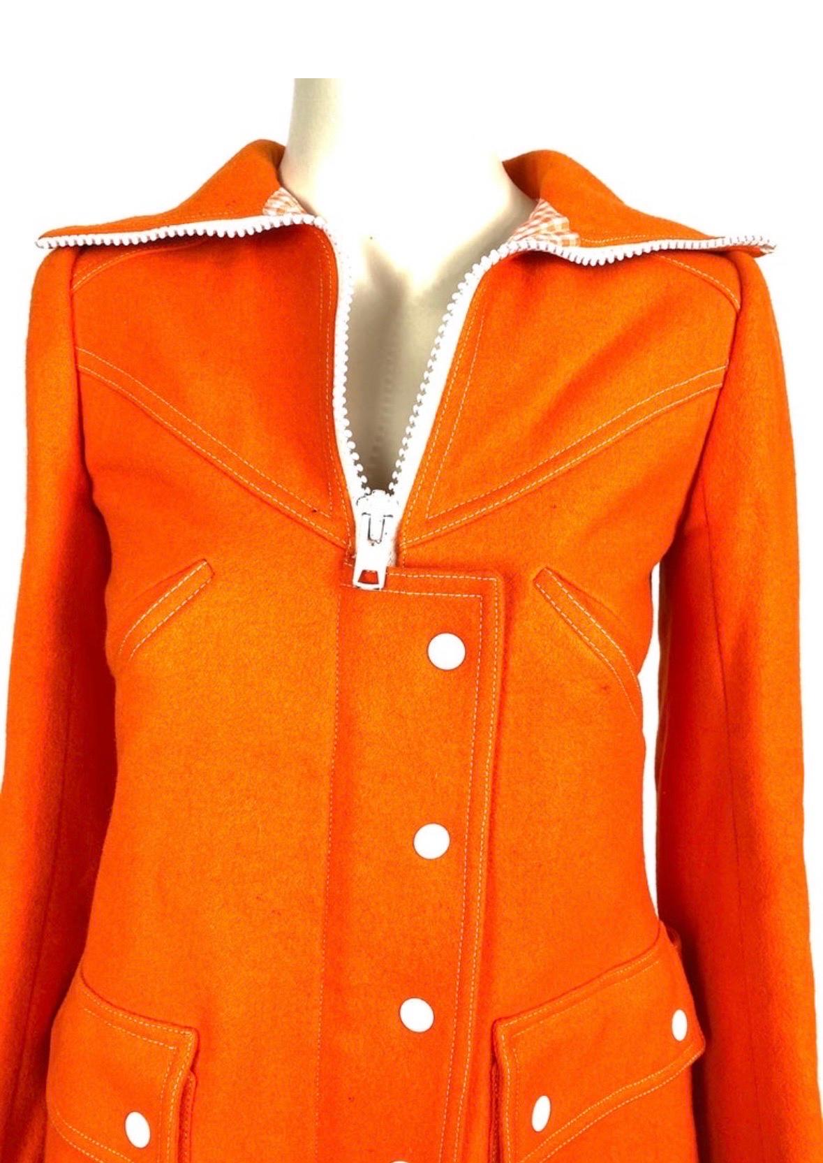 A. Courréges Hyperbole wool orange trouser suit from 1970 For Sale 8