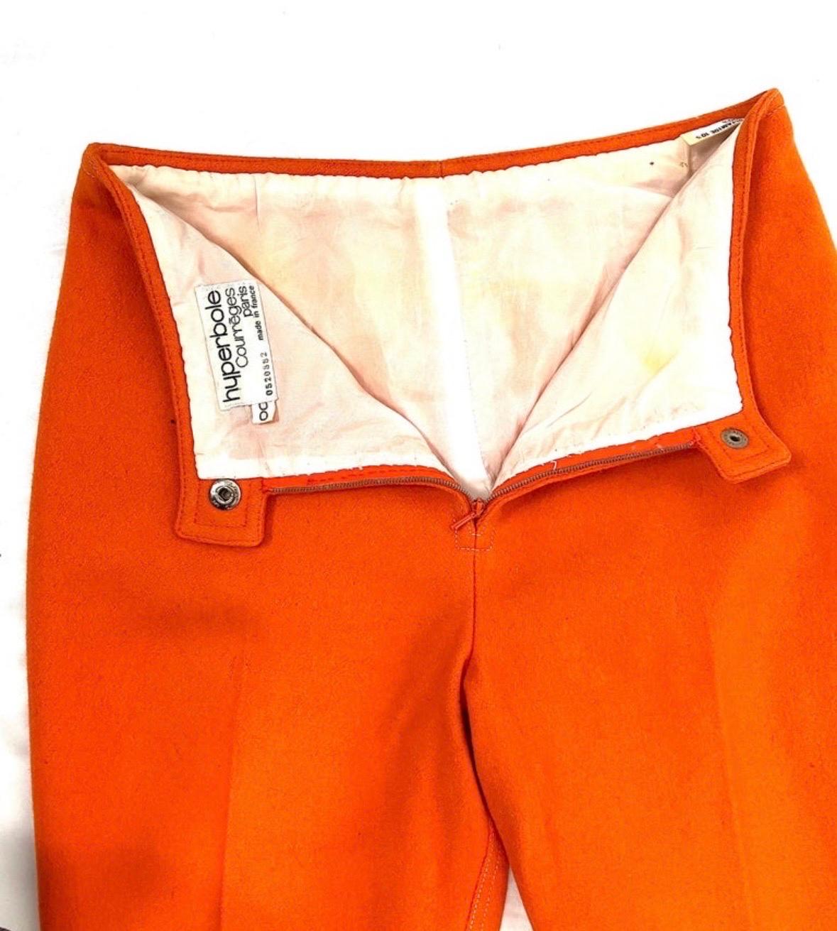A. Courréges Hyperbole wool orange trouser suit from 1970 For Sale 11