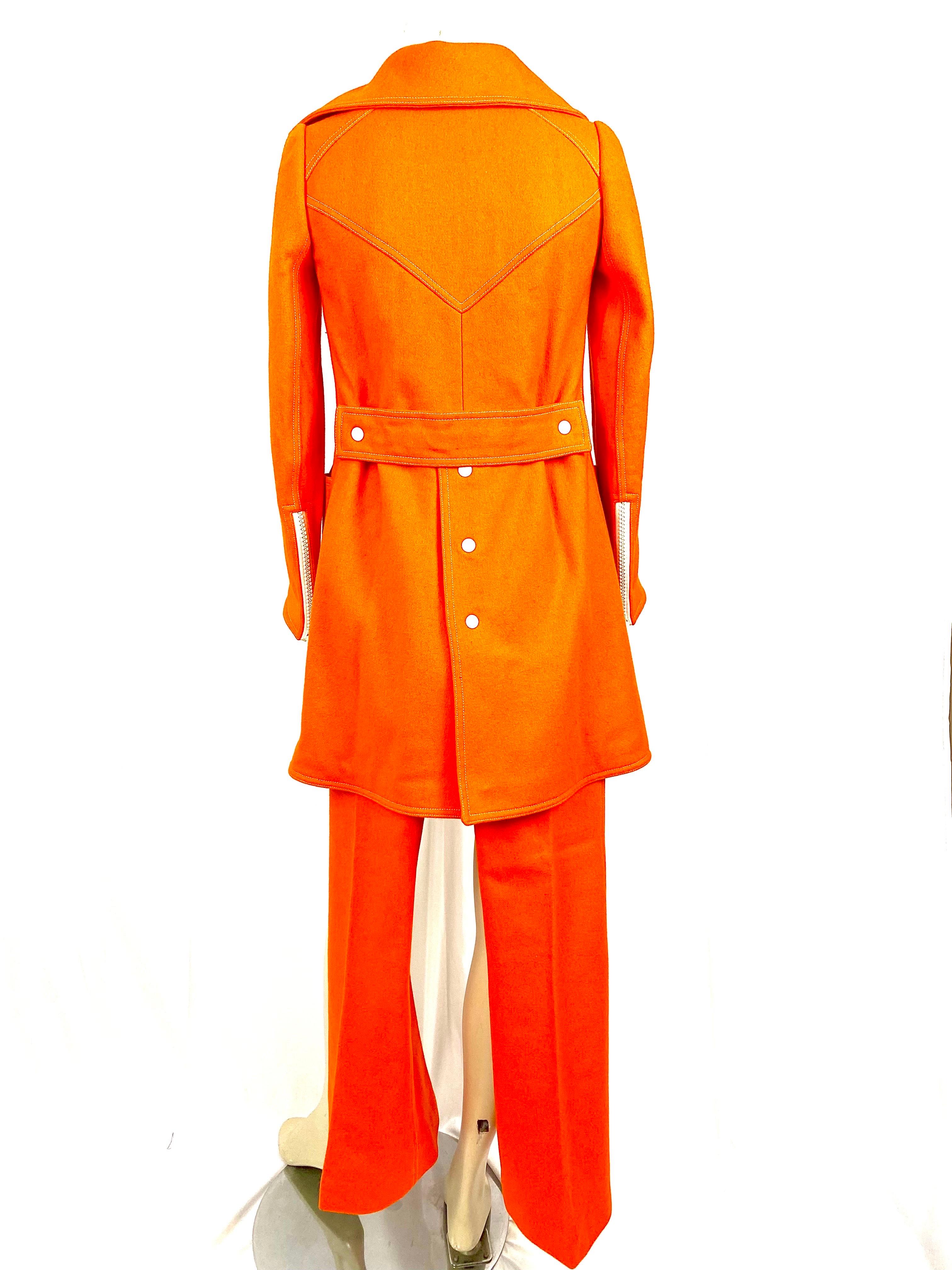 A. Courréges Hyperbole orangefarbener Hosenanzug aus Wolle von 1970 (Orange) im Angebot