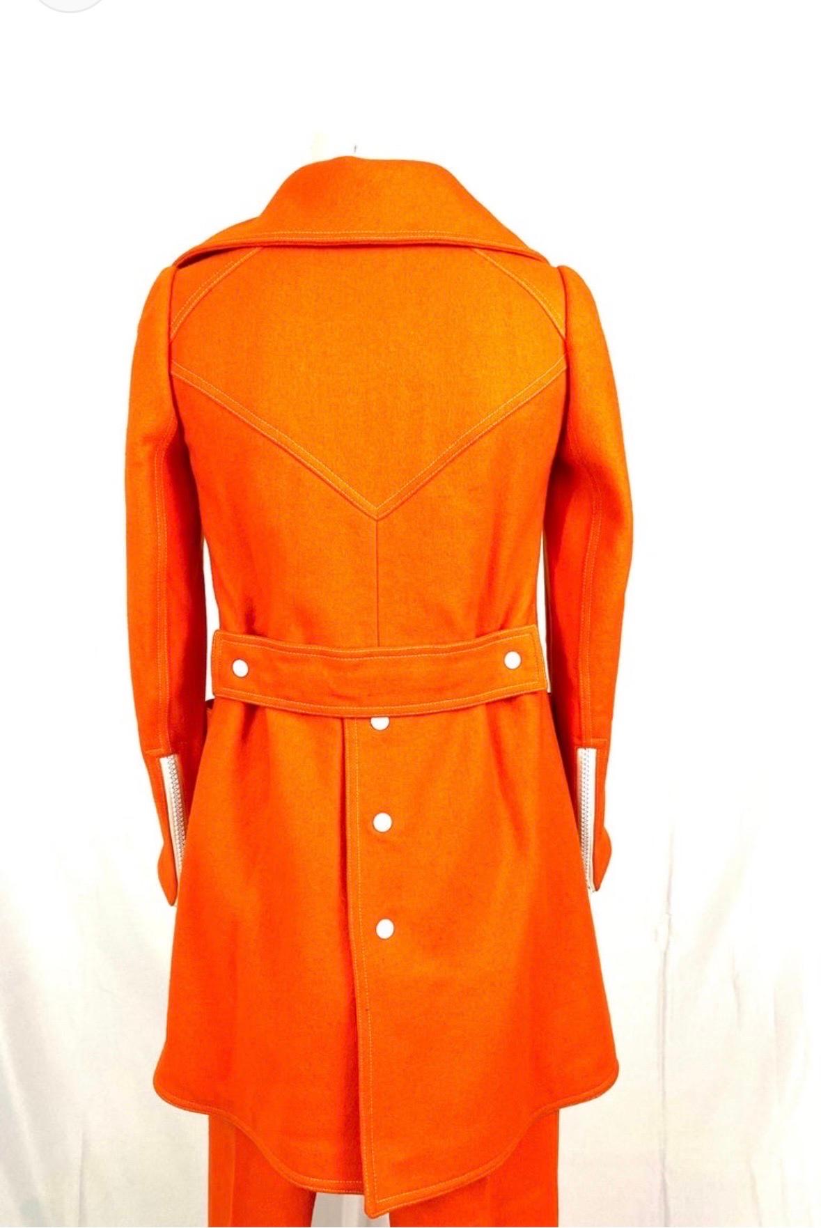 A. Courréges Hyperbole wool orange trouser suit from 1970 In Good Condition For Sale In L'ESCALA, ES