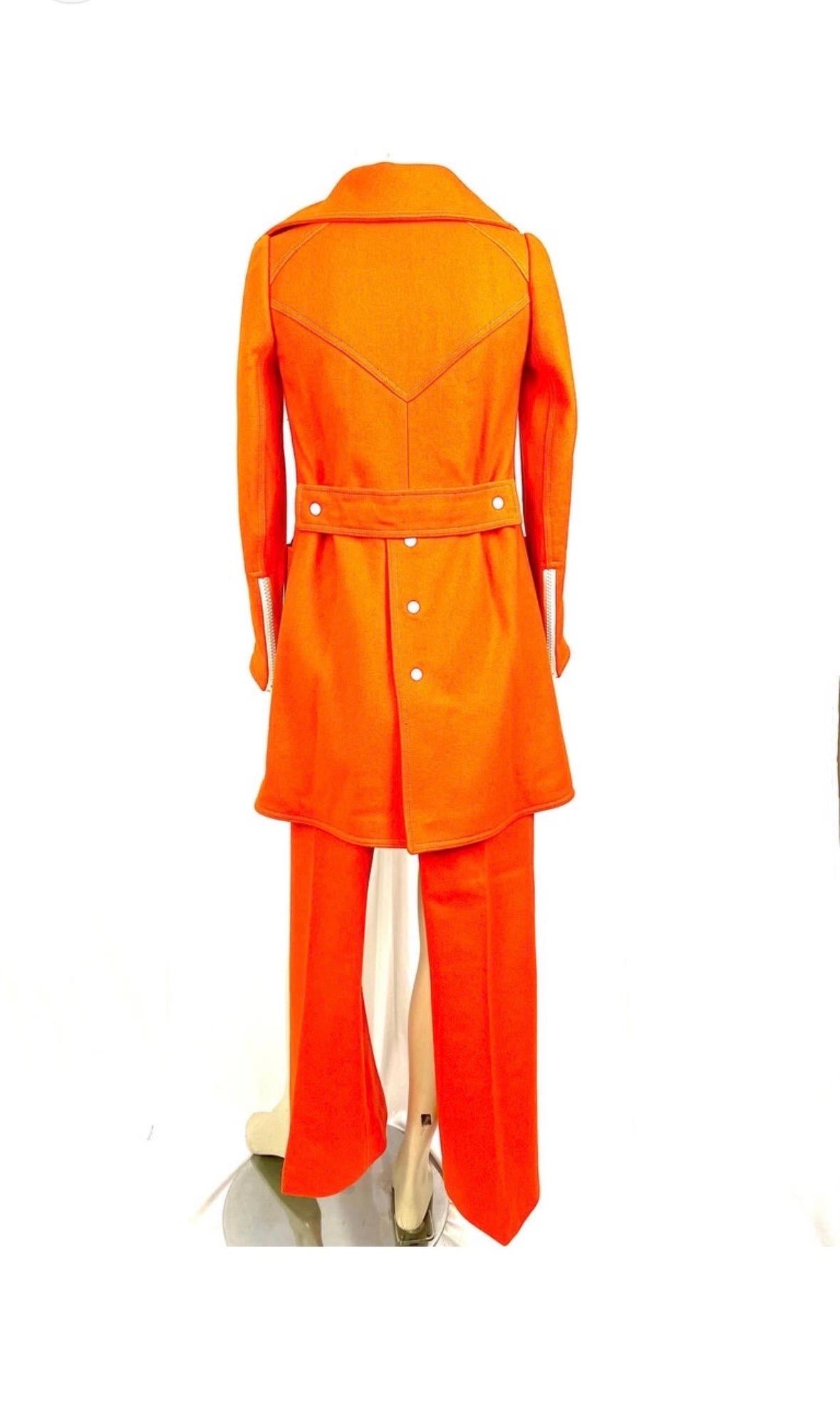 Women's A. Courréges Hyperbole wool orange trouser suit from 1970 For Sale