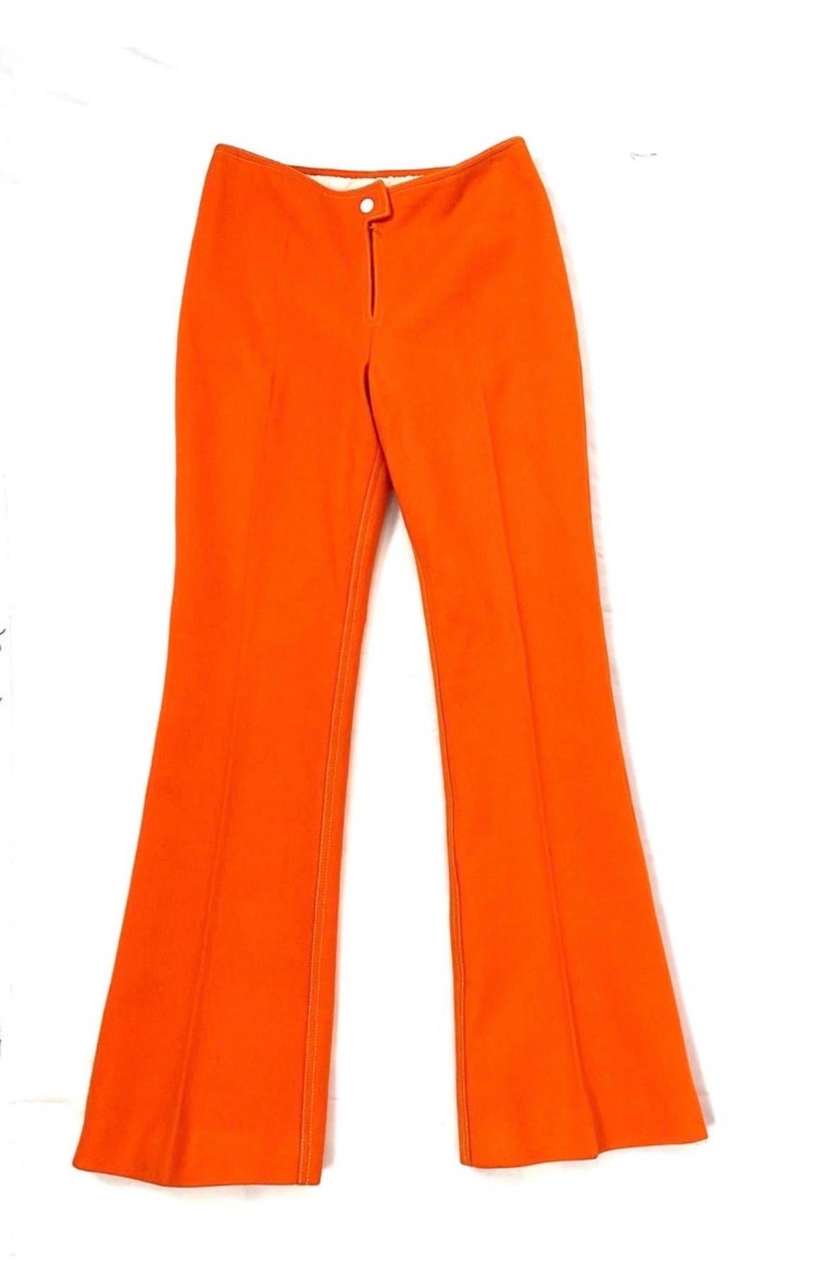 A. Courréges Hyperbole wool orange trouser suit from 1970 For Sale 1