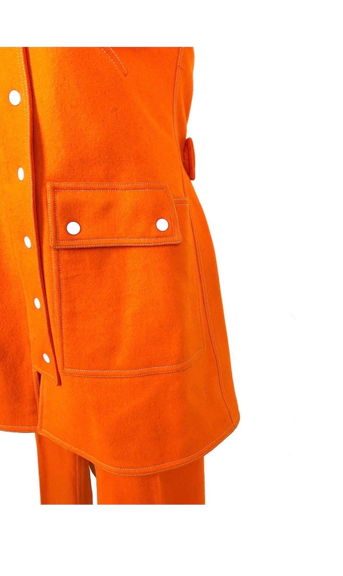 A. Courréges Hyperbole wool orange trouser suit from 1970 For Sale 2