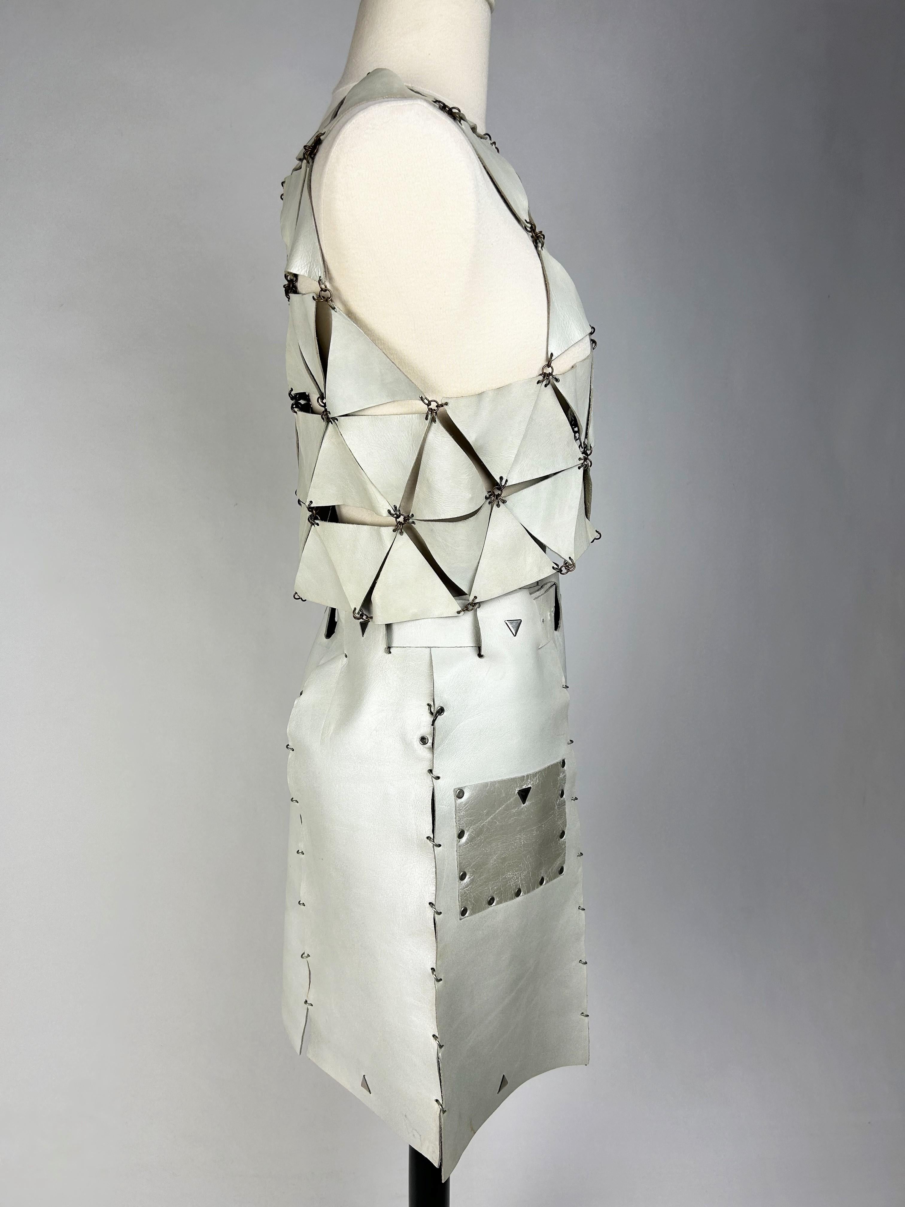 Gray A Couture Leather skirt and top set by Paco Rabanne - Paris 1967 For Sale