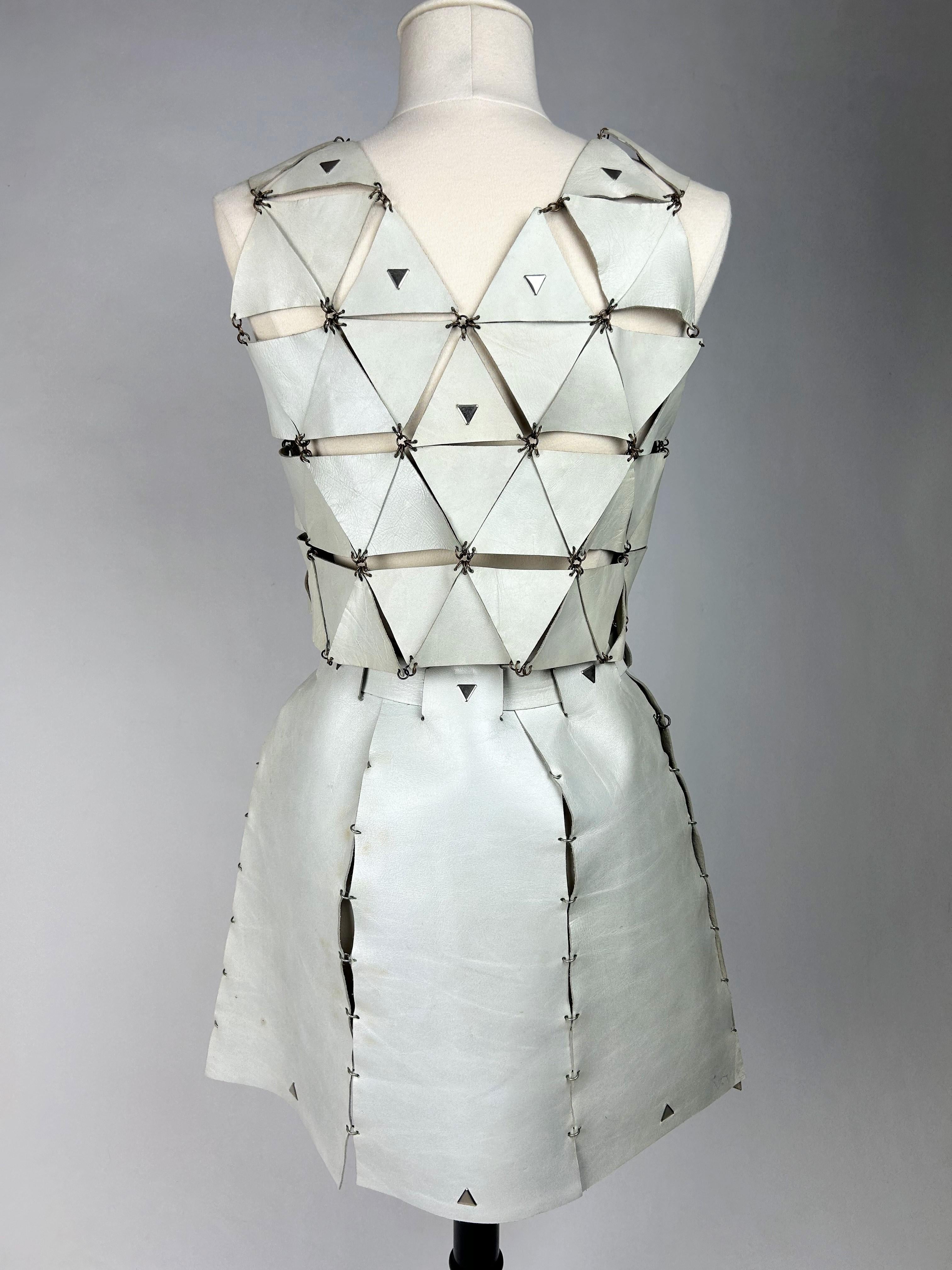 Women's A Couture Leather skirt and top set by Paco Rabanne - Paris 1967 For Sale