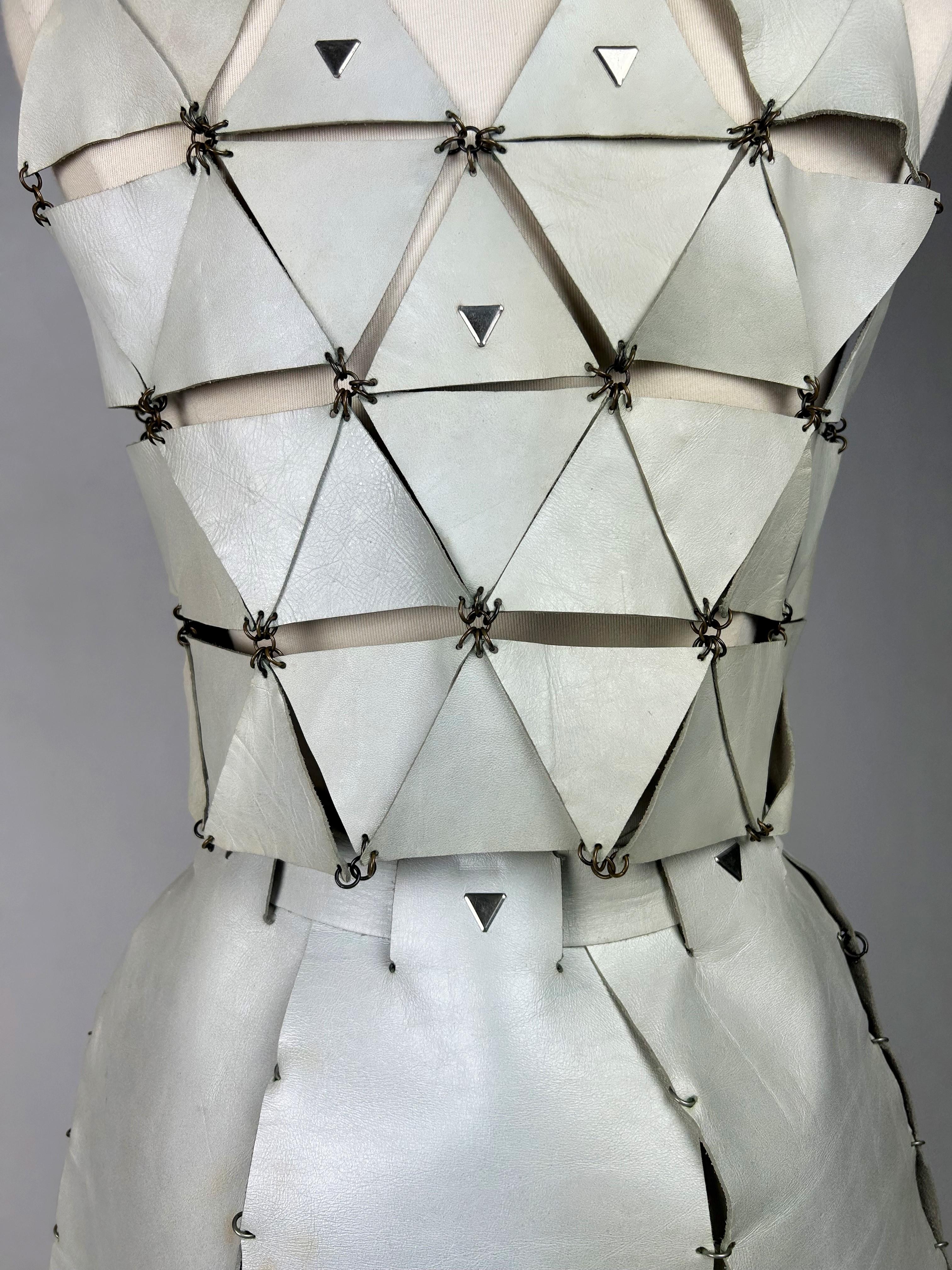 A Couture Leather skirt and top set by Paco Rabanne - Paris 1967 For Sale 1