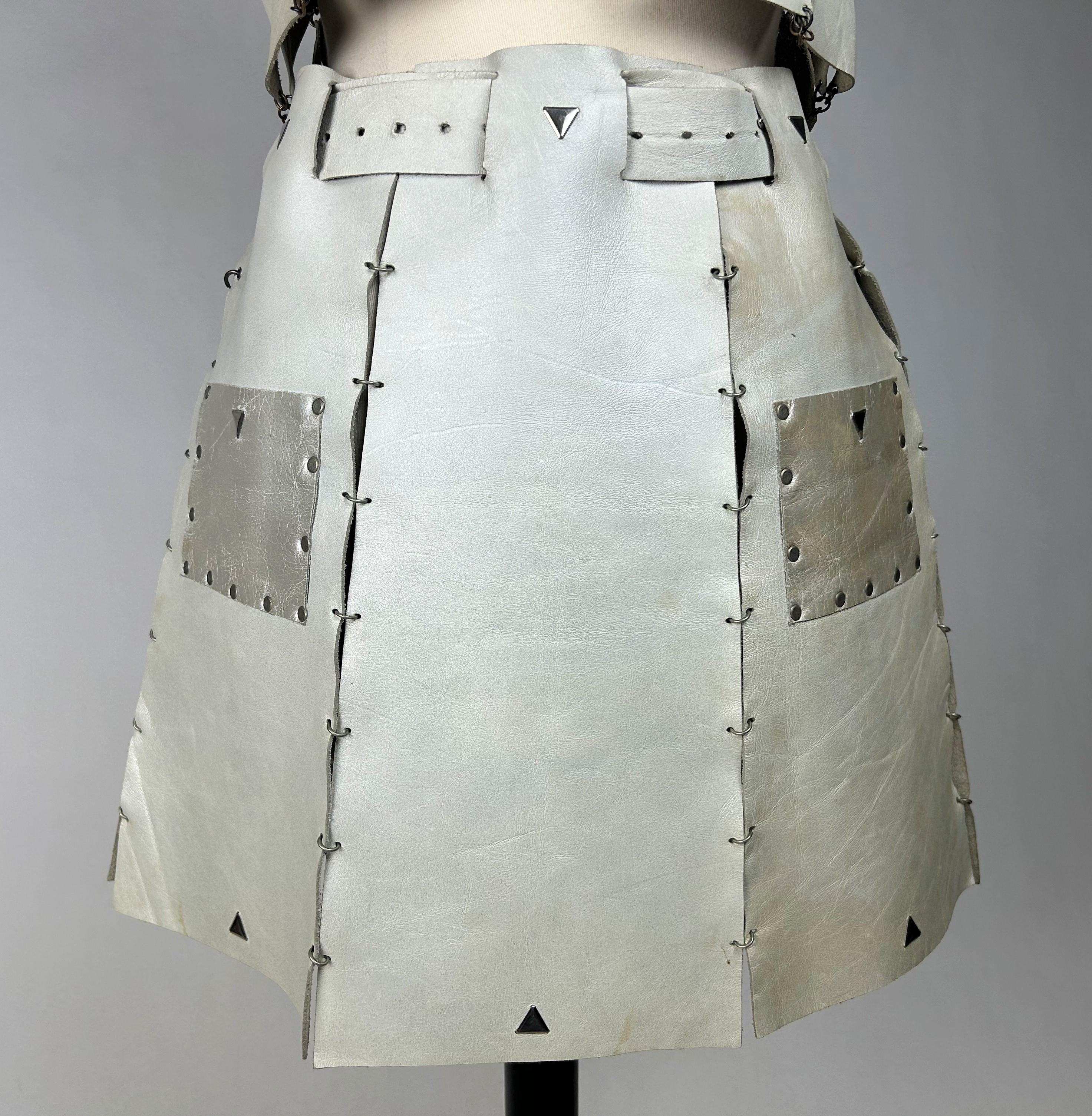 A Couture Leather skirt and top set by Paco Rabanne - Paris 1967 For Sale 2