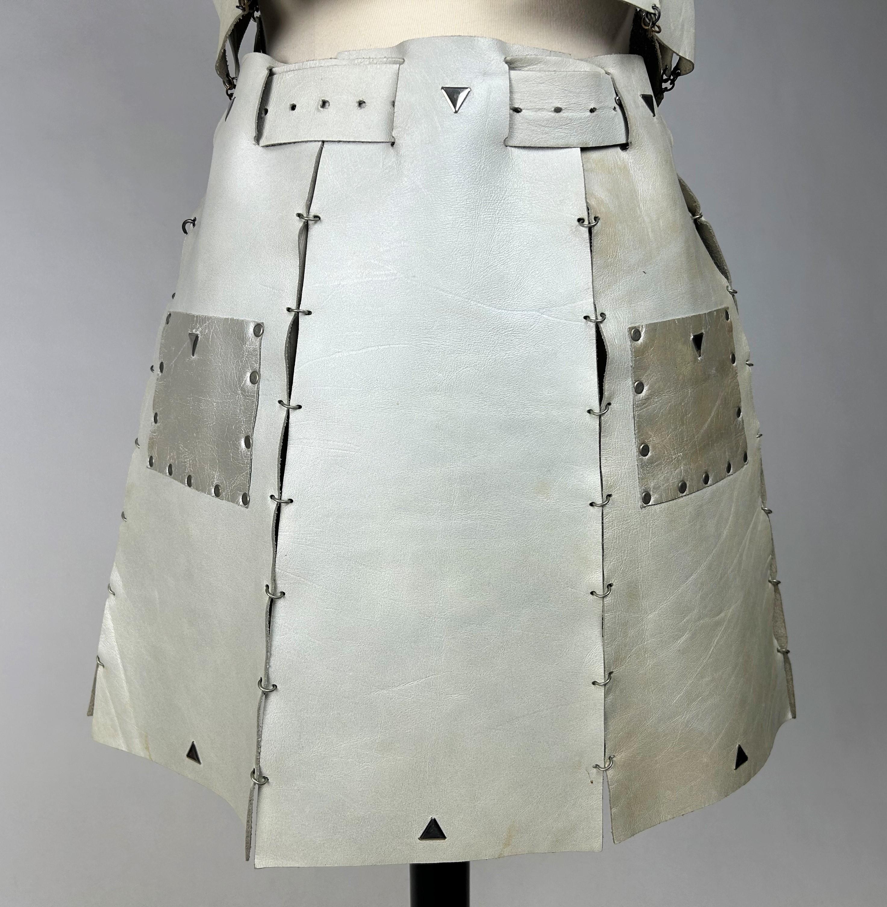 A Couture Leather skirt and top set by Paco Rabanne - Paris 1967 For Sale 1