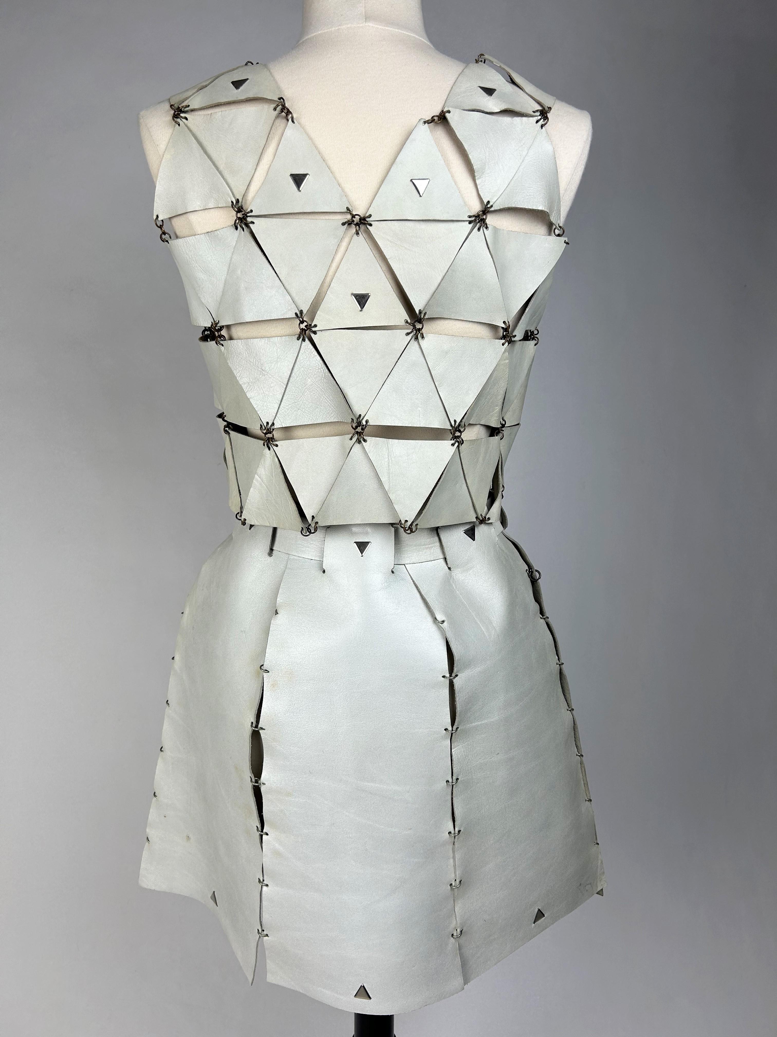 A Couture Leather skirt and top set by Paco Rabanne - Paris 1967 For Sale 4