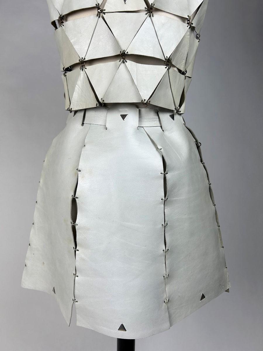 A Couture Leather skirt and top set by Paco Rabanne - Paris 1967 For Sale 4