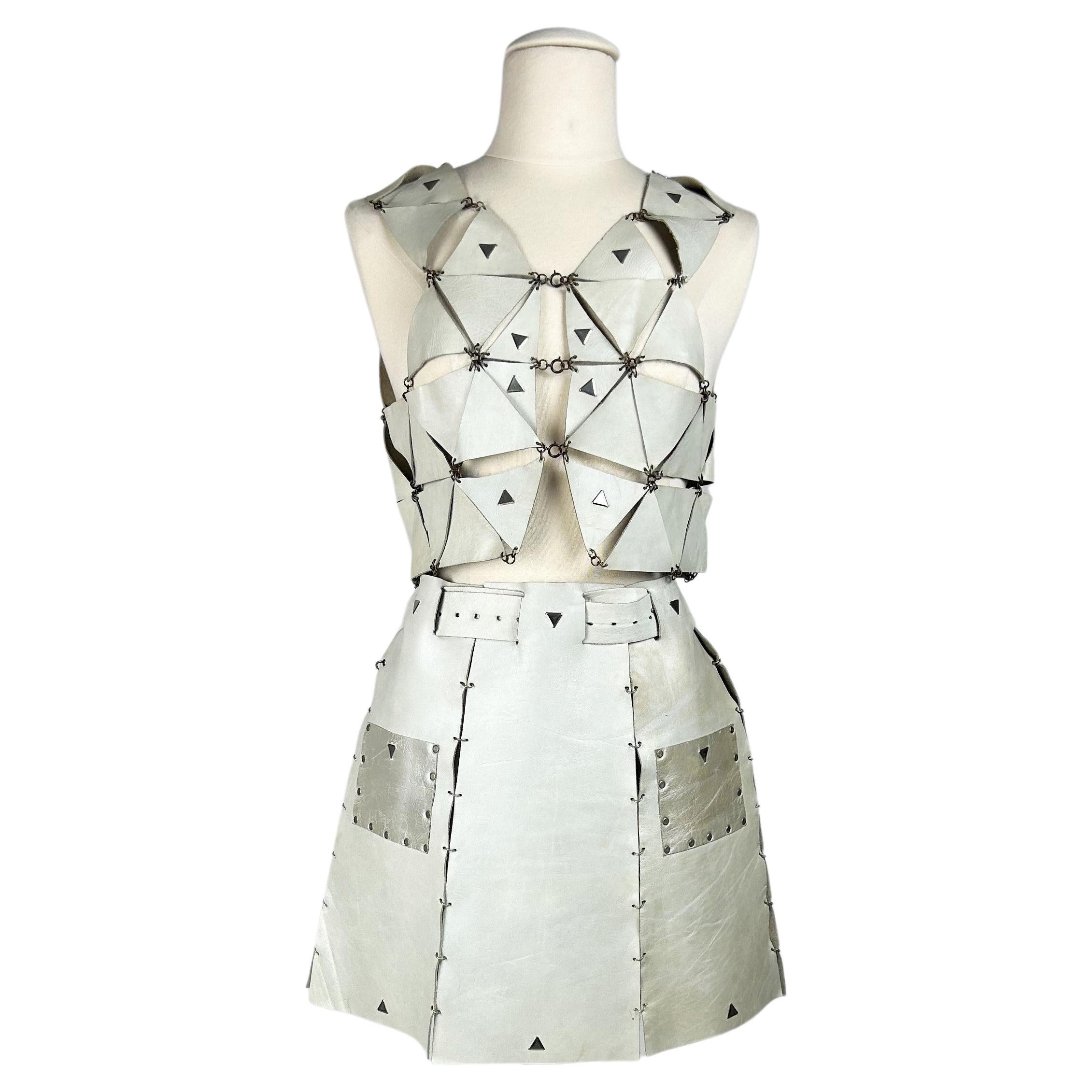 A Couture Leather skirt and top set by Paco Rabanne - Paris 1967 For Sale