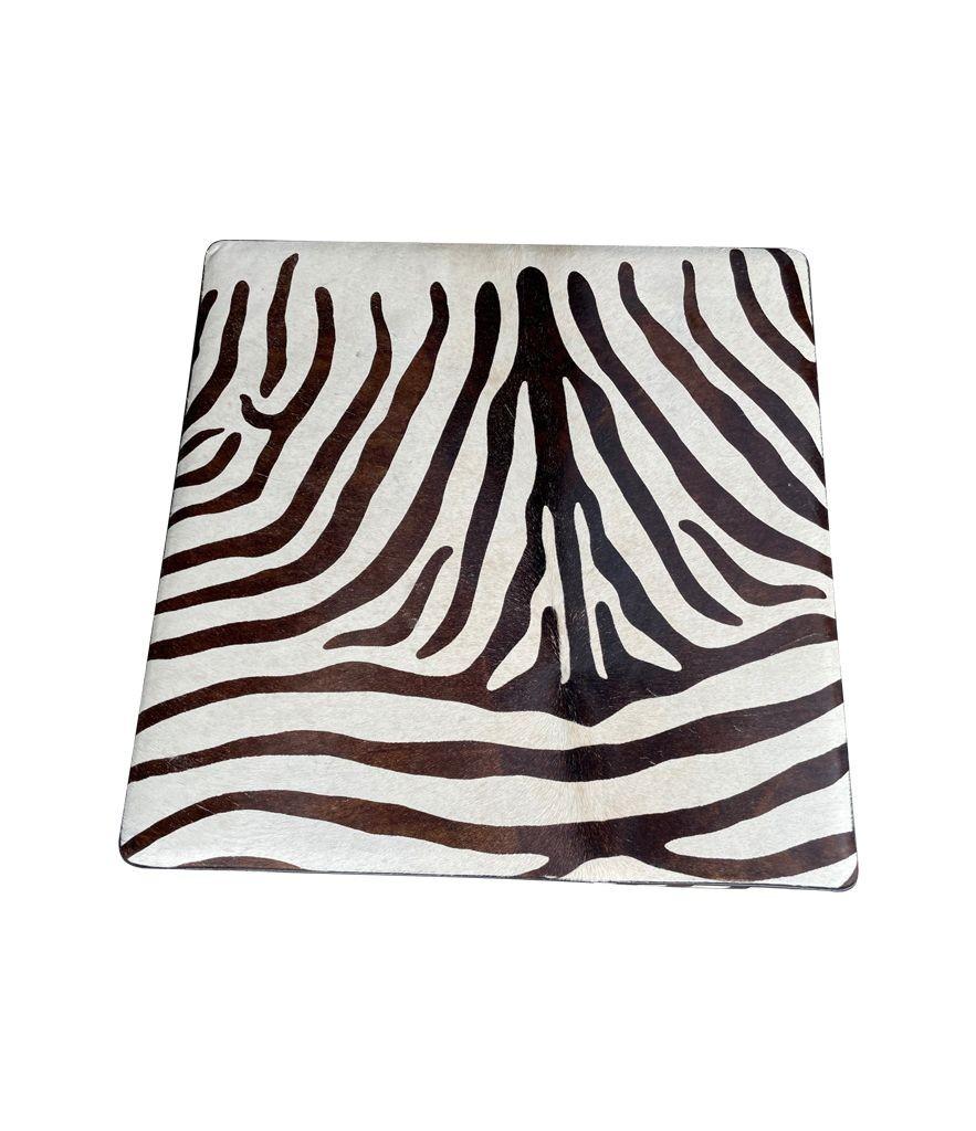 Cowhide Covered Ottoman with Printed Zebra Skin Design 7