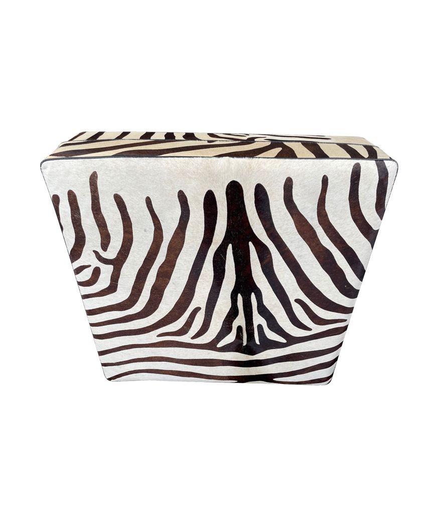 Cowhide Covered Ottoman with Printed Zebra Skin Design 2