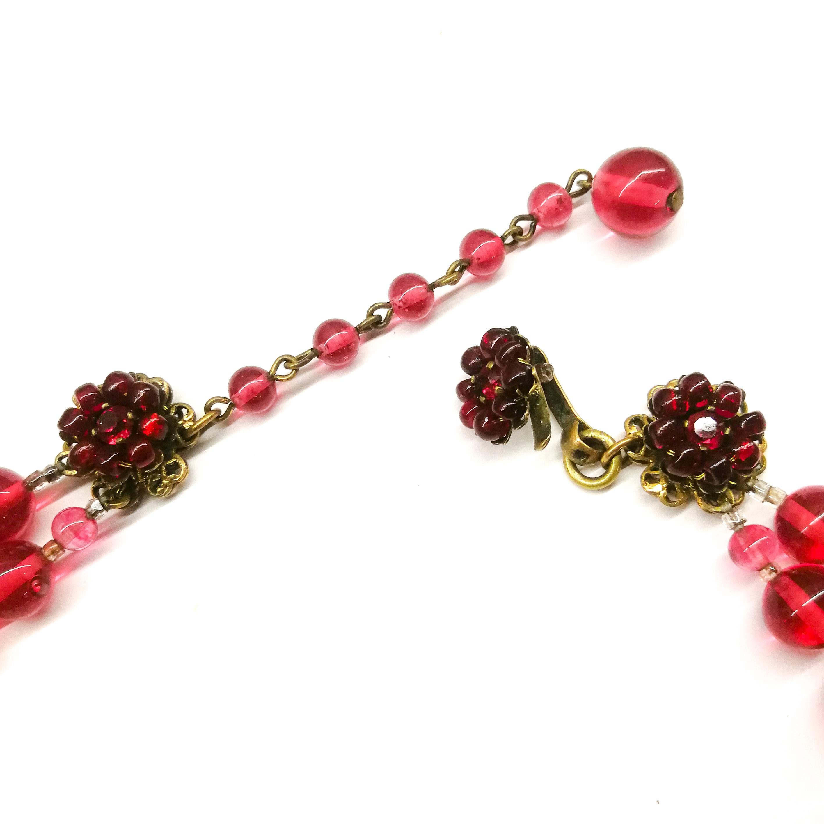A cranberry glass and coloured paste double row necklace, Miriam Haskell, 1950s 3