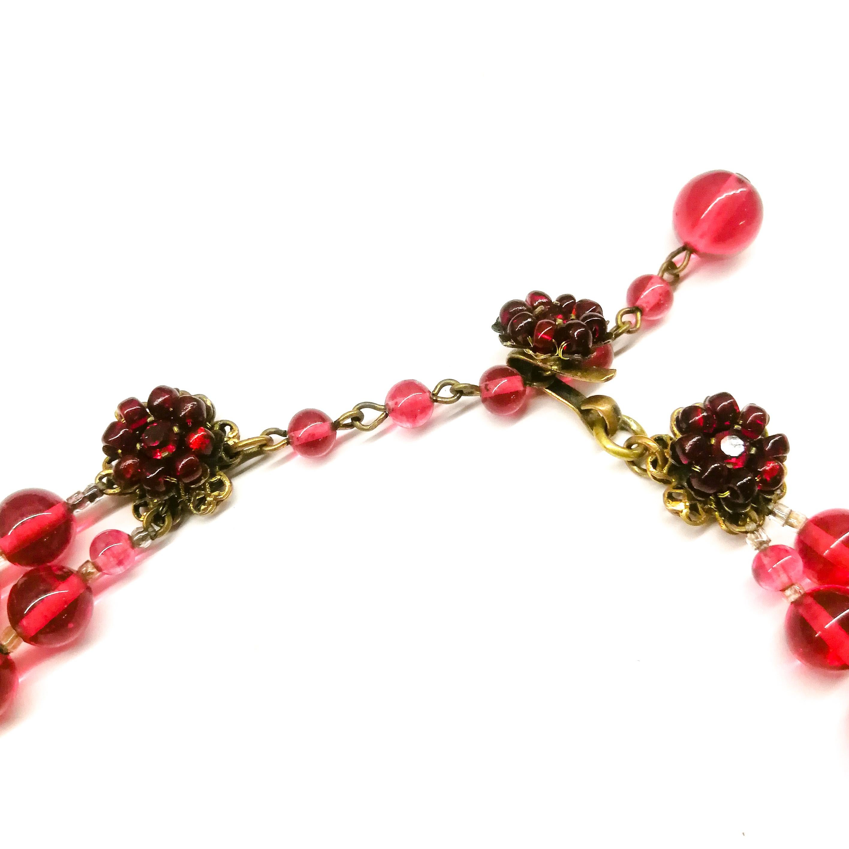 A cranberry glass and coloured paste double row necklace, Miriam Haskell, 1950s 4